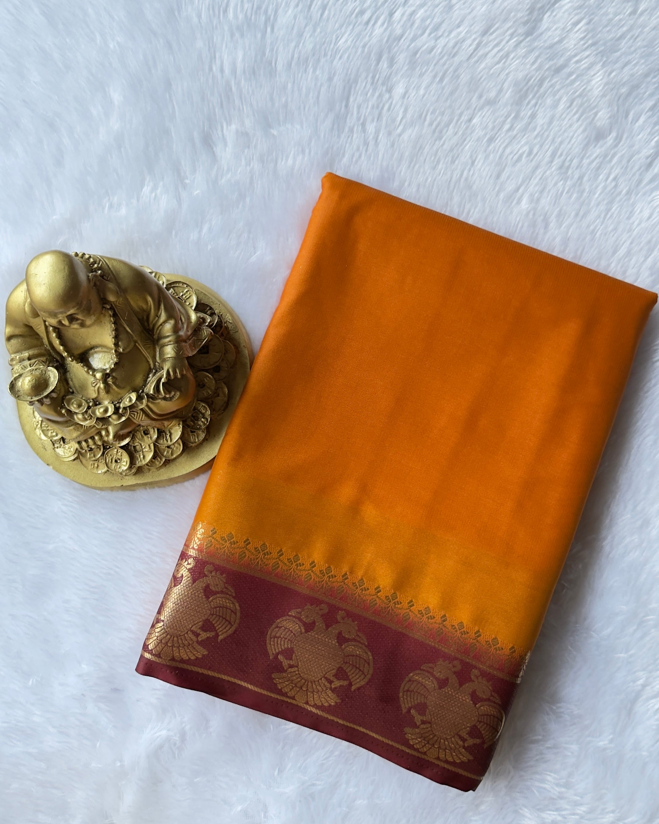 Semi Mysore Silk Gandaberunda Motif Border Contrast