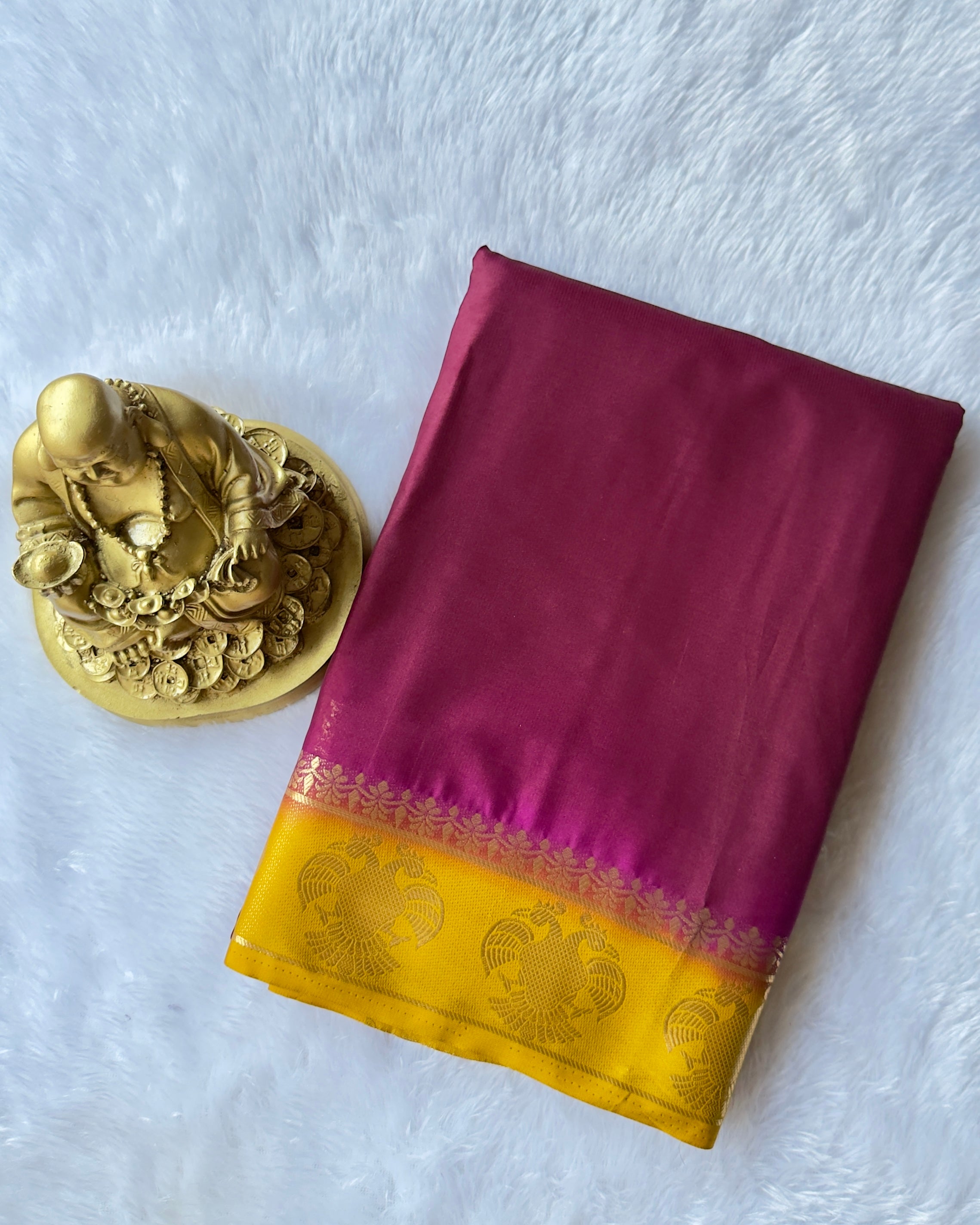 Semi Mysore Silk Gandaberunda Motif Border Contrast