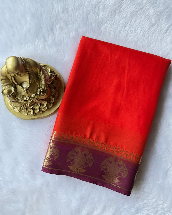 Semi Mysore Silk Gandaberunda Motif Border Contrast