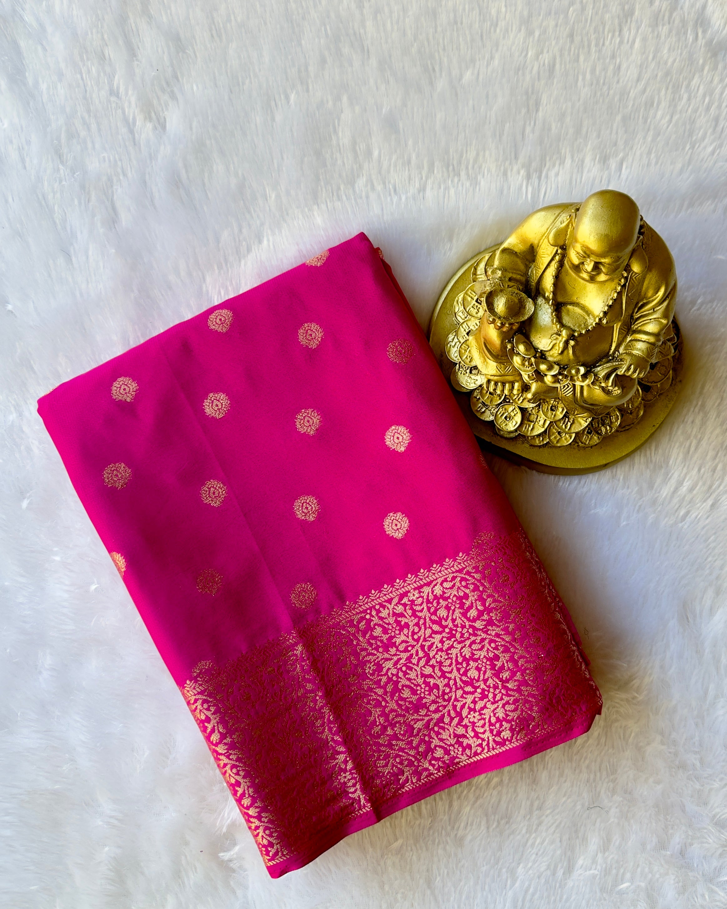 Semi Mysore Silk N D Crepe Self Butta With Balli Border