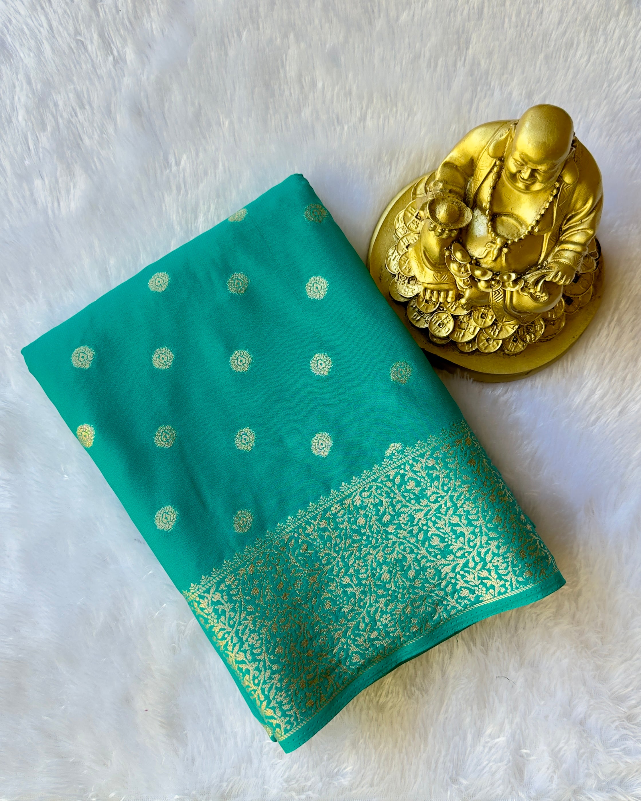 Semi Mysore Silk N D Crepe Self Butta With Balli Border