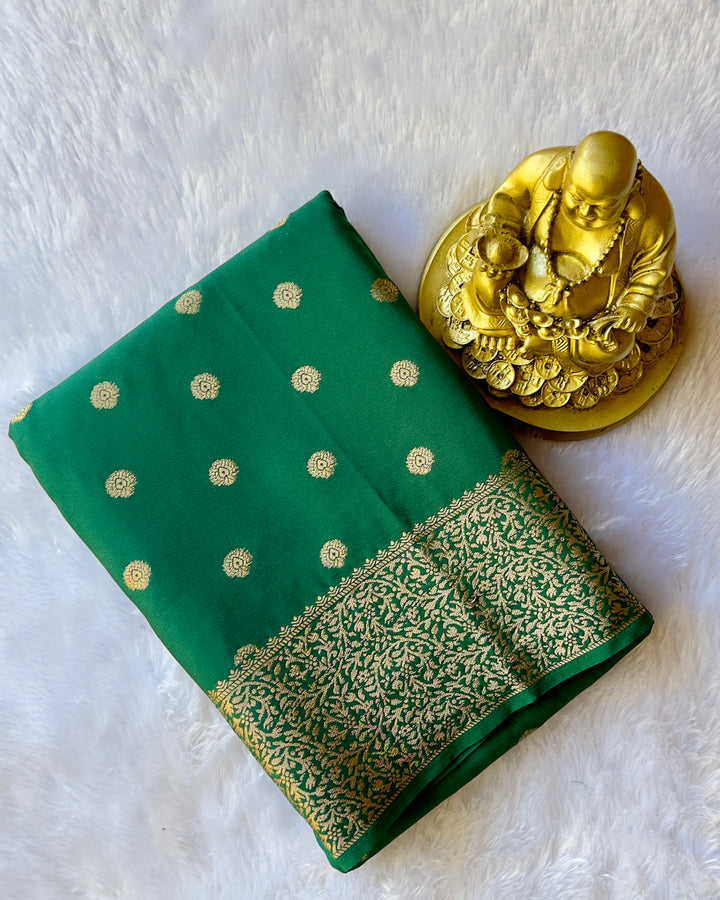 Semi Mysore Silk N D Crepe Self Butta With Balli Border