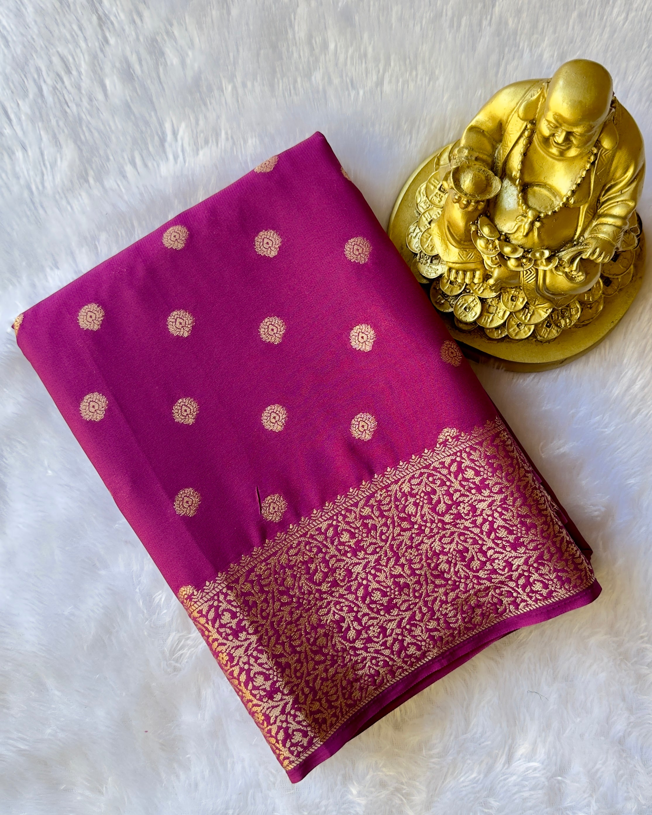 Semi Mysore Silk N D Crepe Self Butta With Balli Border
