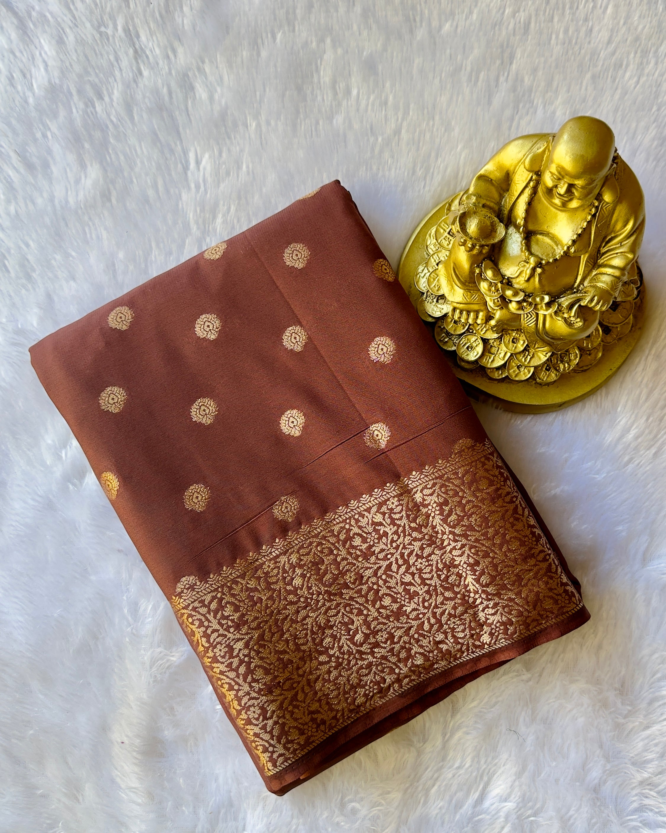 Semi Mysore Silk N D Crepe Self Butta With Balli Border