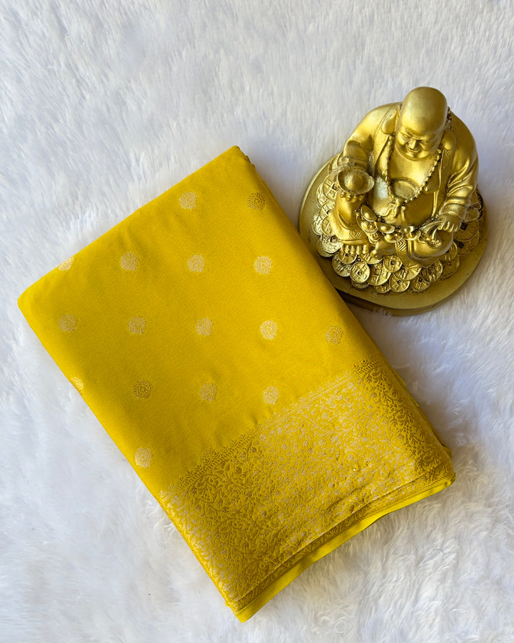 Semi Mysore Silk N D Crepe Self Butta With Balli Border