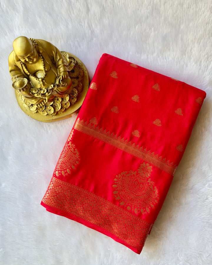 Semi Mysore Silk N D Crepe Self Butta With Mayura Border