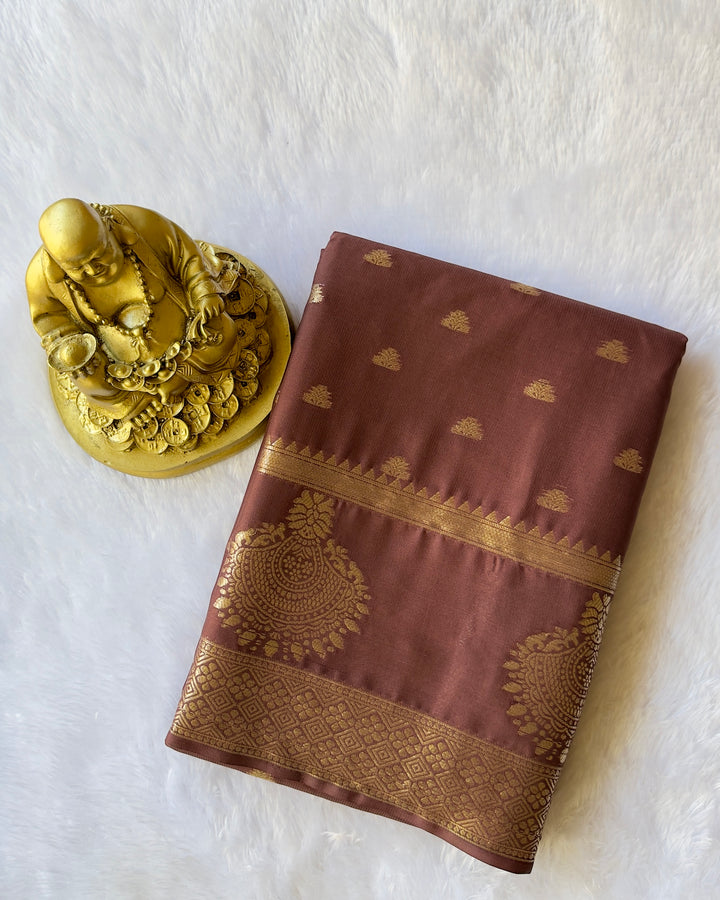 Semi Mysore Silk N D Crepe Self Butta With Mayura Border