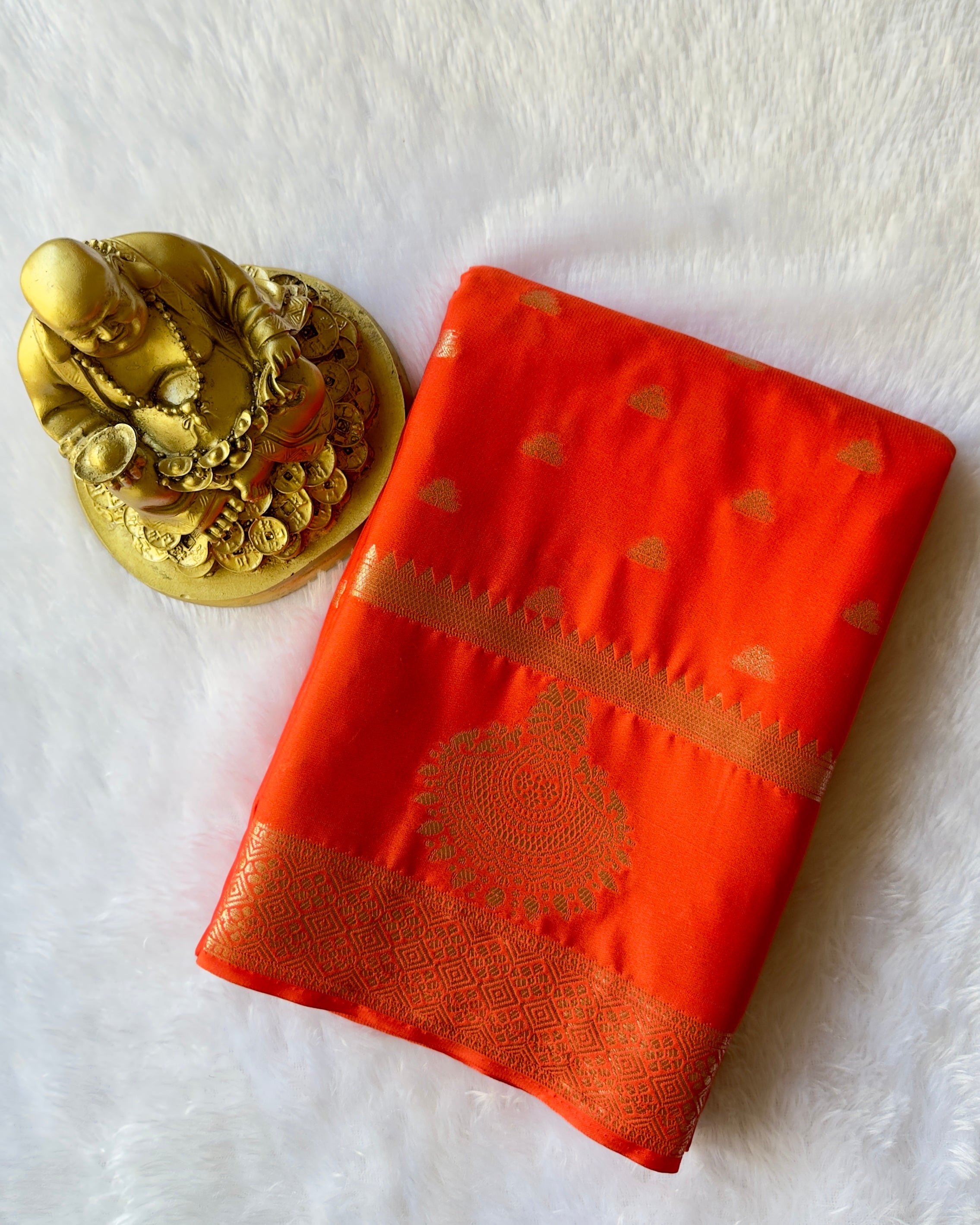 Semi Mysore Silk N D Crepe Self Butta With Mayura Border