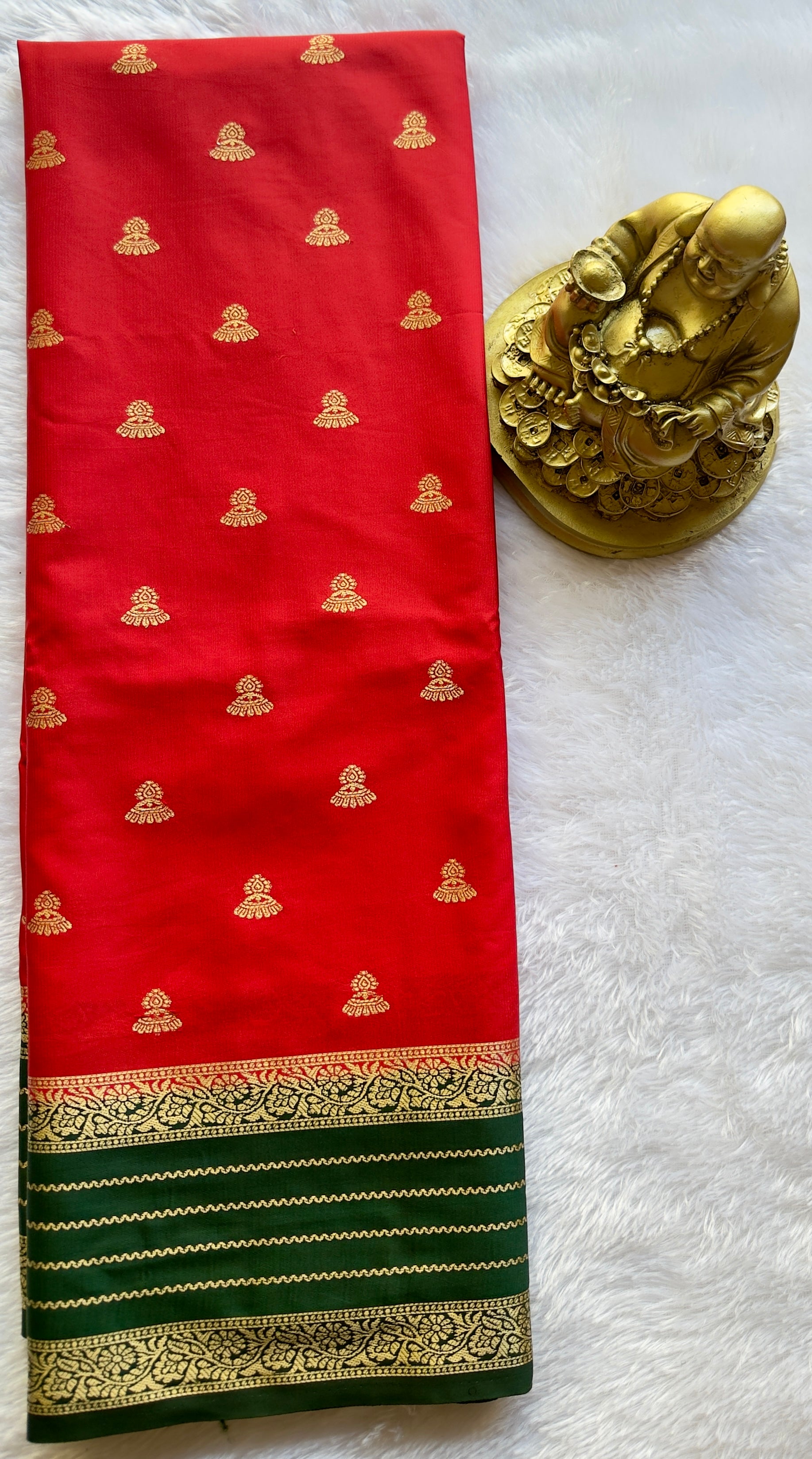 Semi Mysore Silk Jumki Butta Line Border Contrast