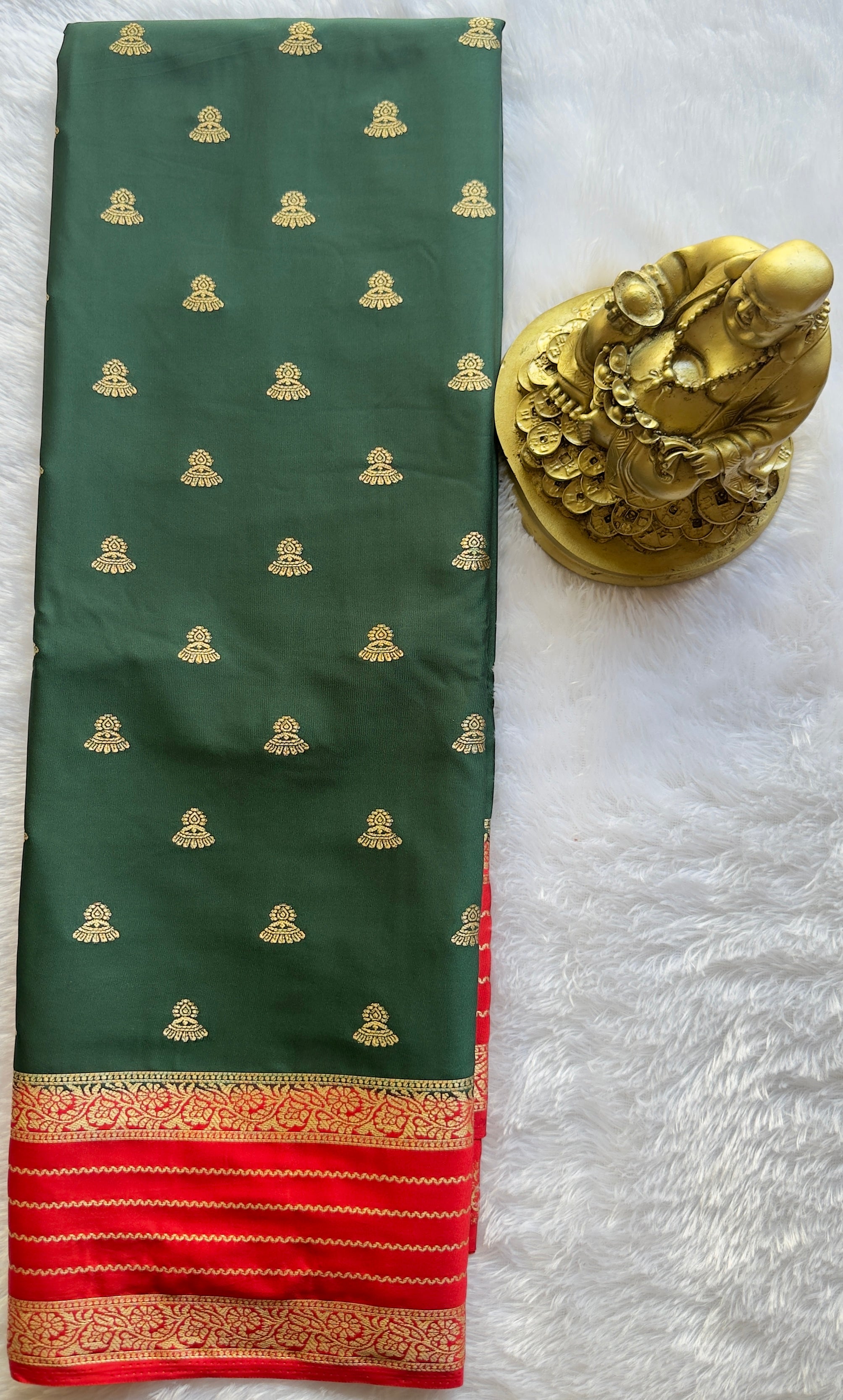 Semi Mysore Silk Jumki Butta Line Border Contrast