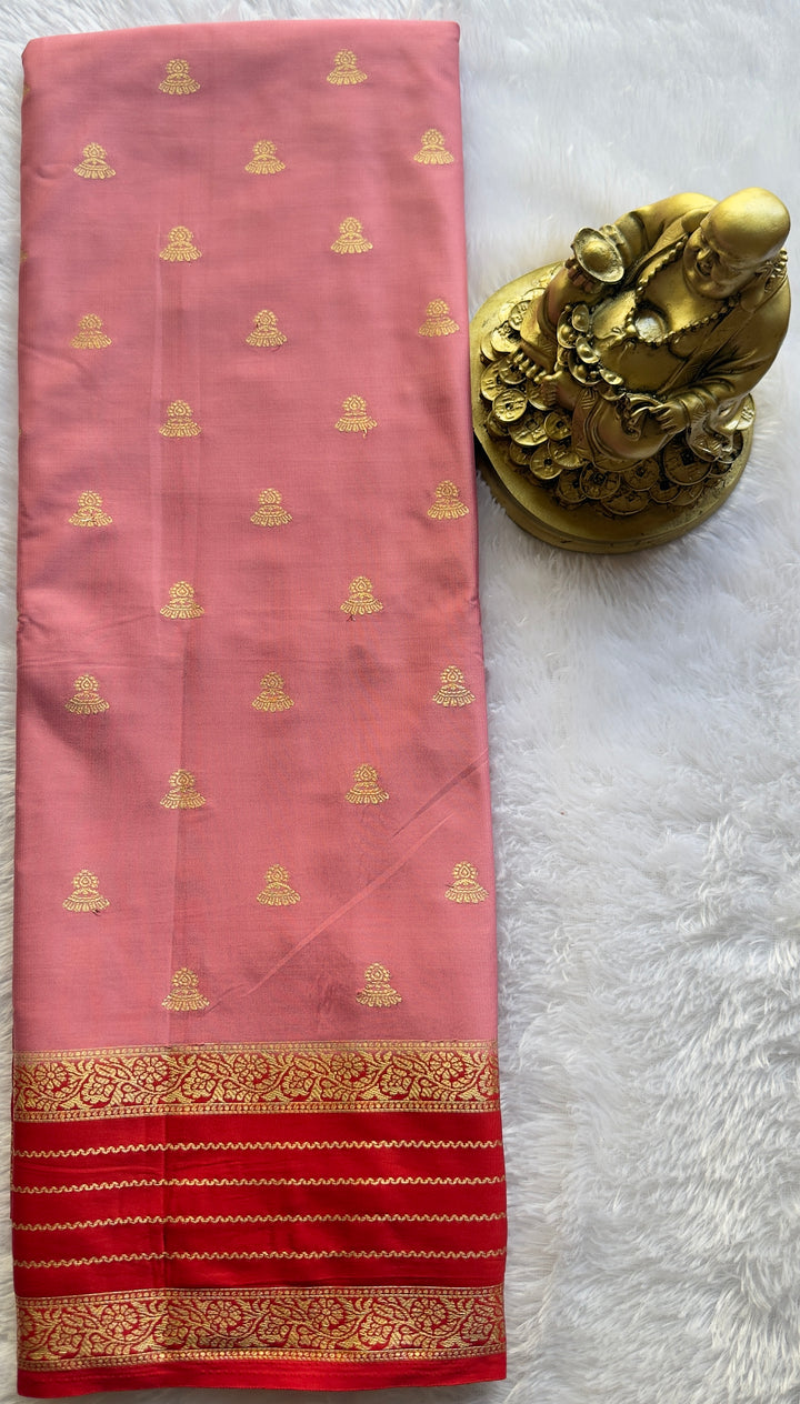 Semi Mysore Silk Jumki Butta Line Border Contrast