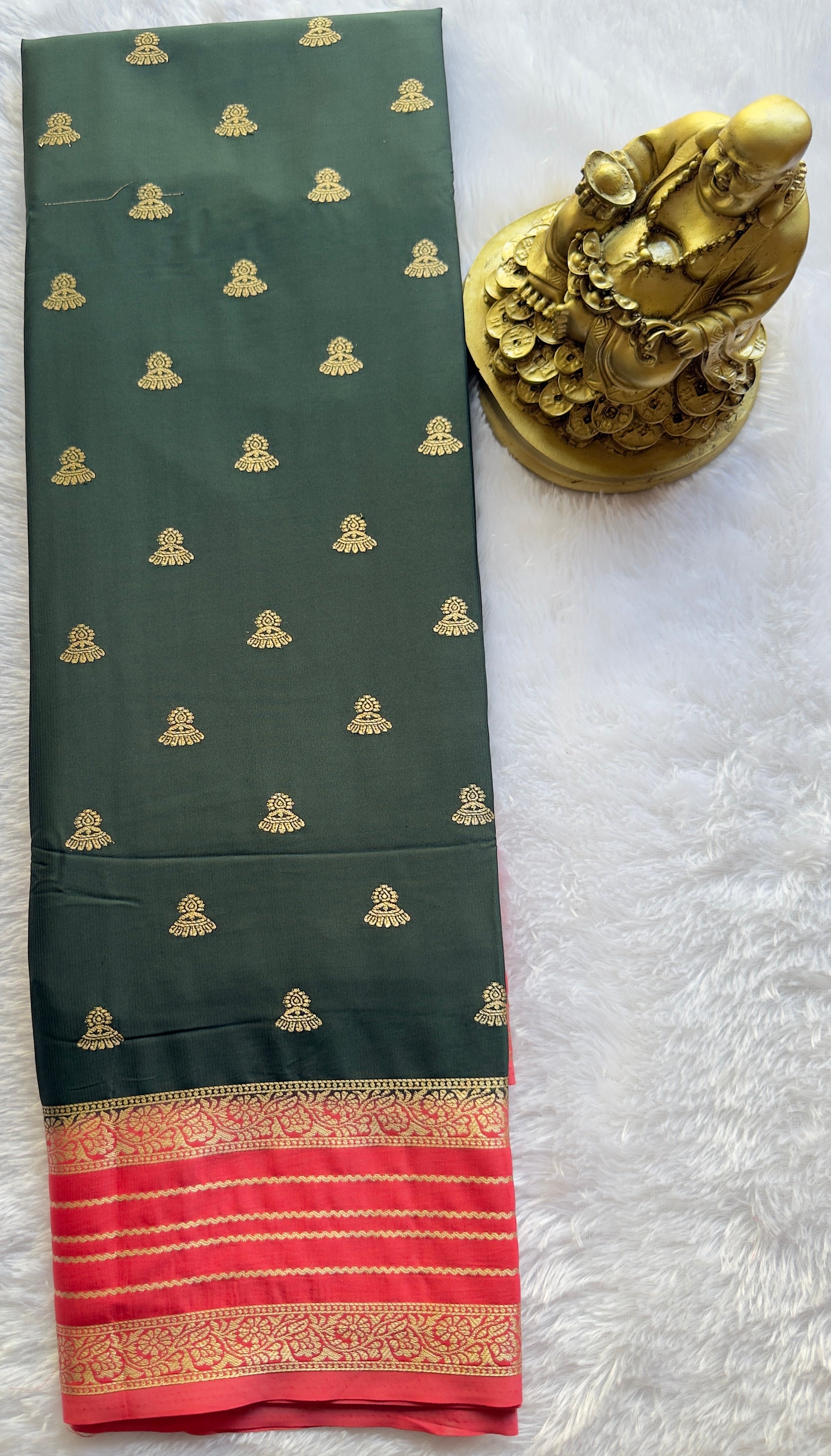 Semi Mysore Silk Jumki Butta Line Border Contrast