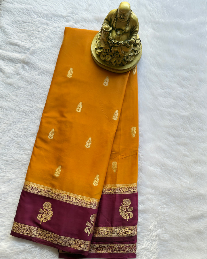 Semi Mysore Silk Mango Butta with Floral Motif Border