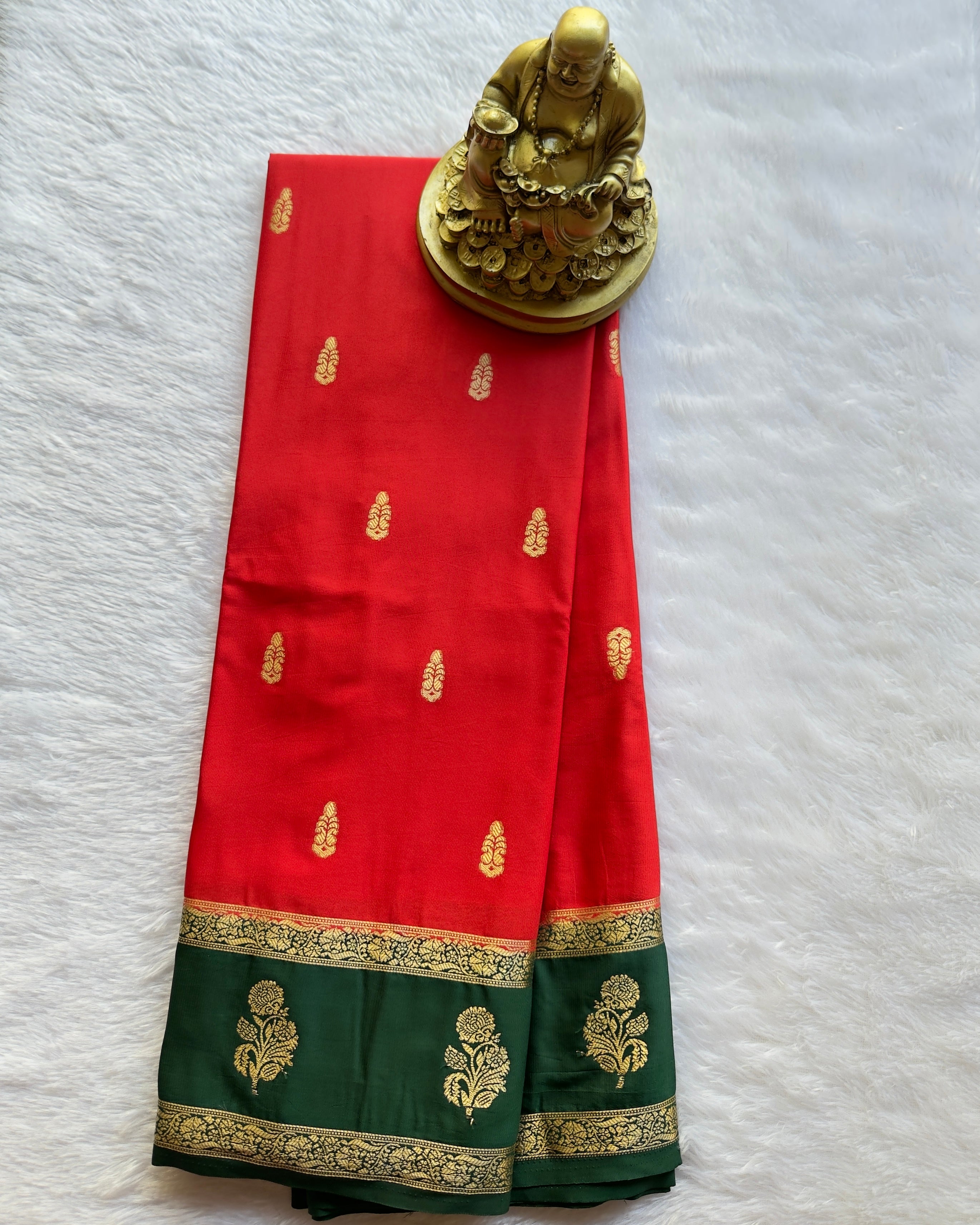 Semi Mysore Silk Mango Butta with Floral Motif Border