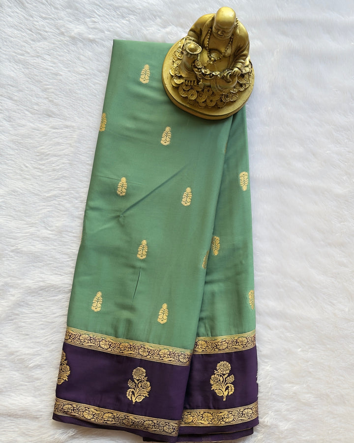 Semi Mysore Silk Mango Butta with Floral Motif Border