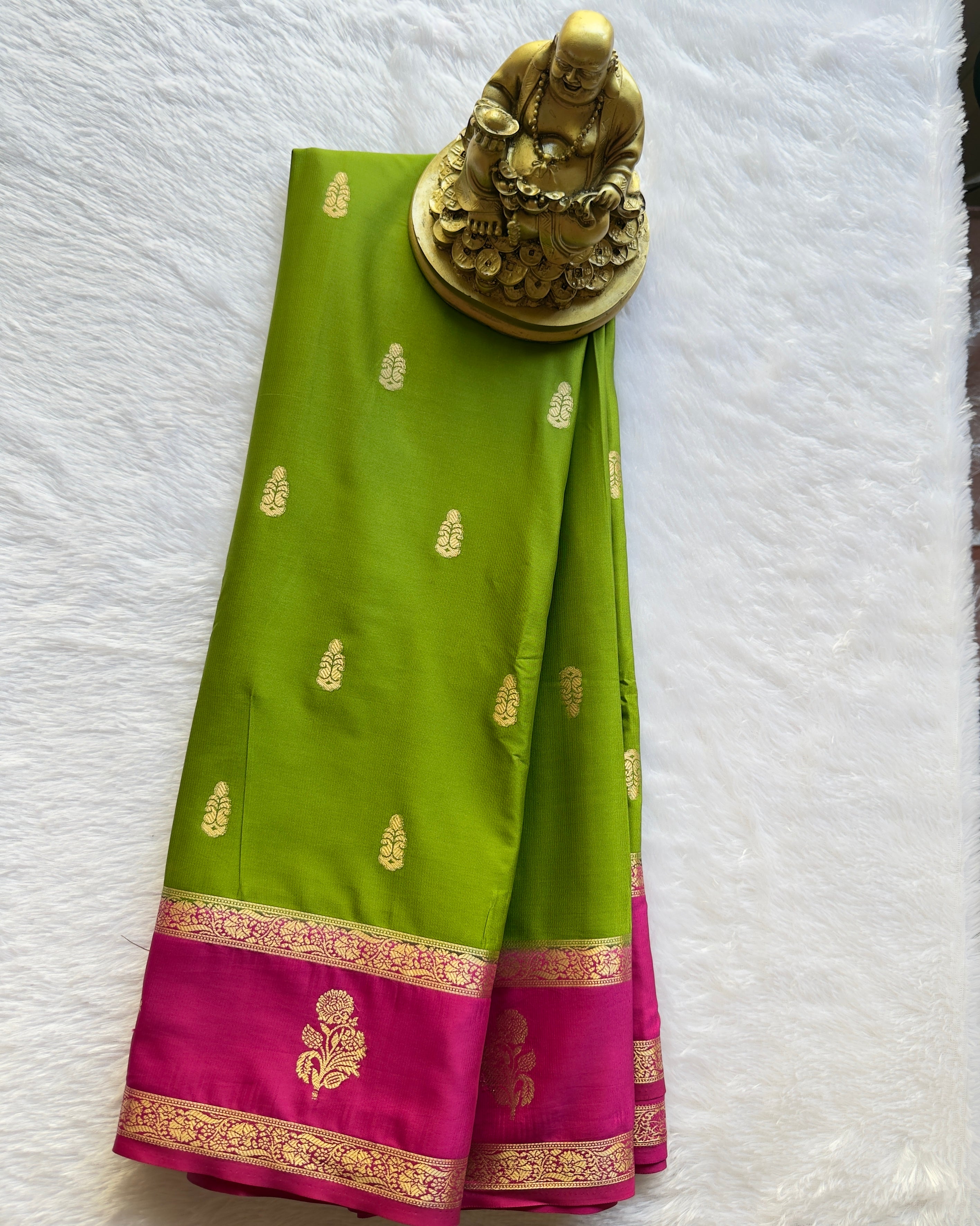 Semi Mysore Silk Mango Butta with Floral Motif Border