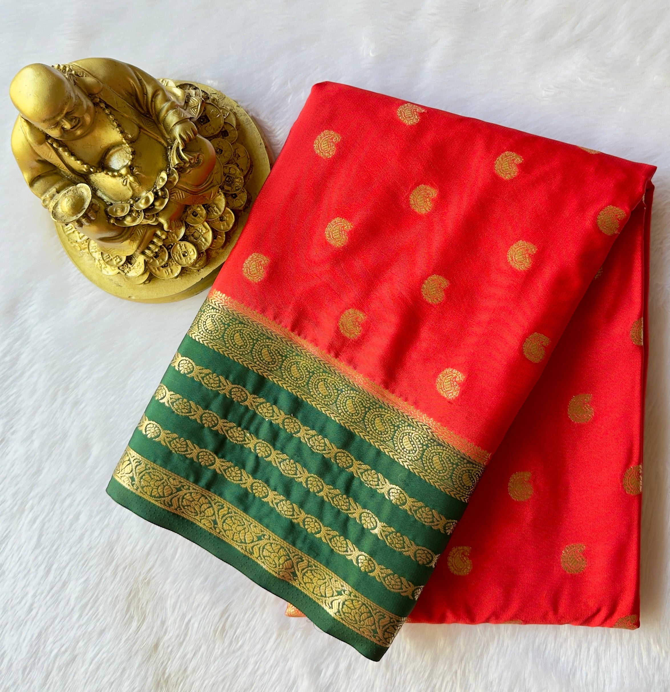 Semi Mysore Silk Mango Butta with Floral Strips Border