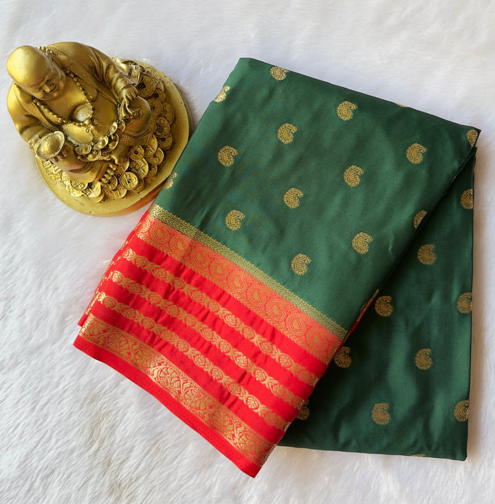 Semi Mysore Silk Mango Butta with Floral Strips Border