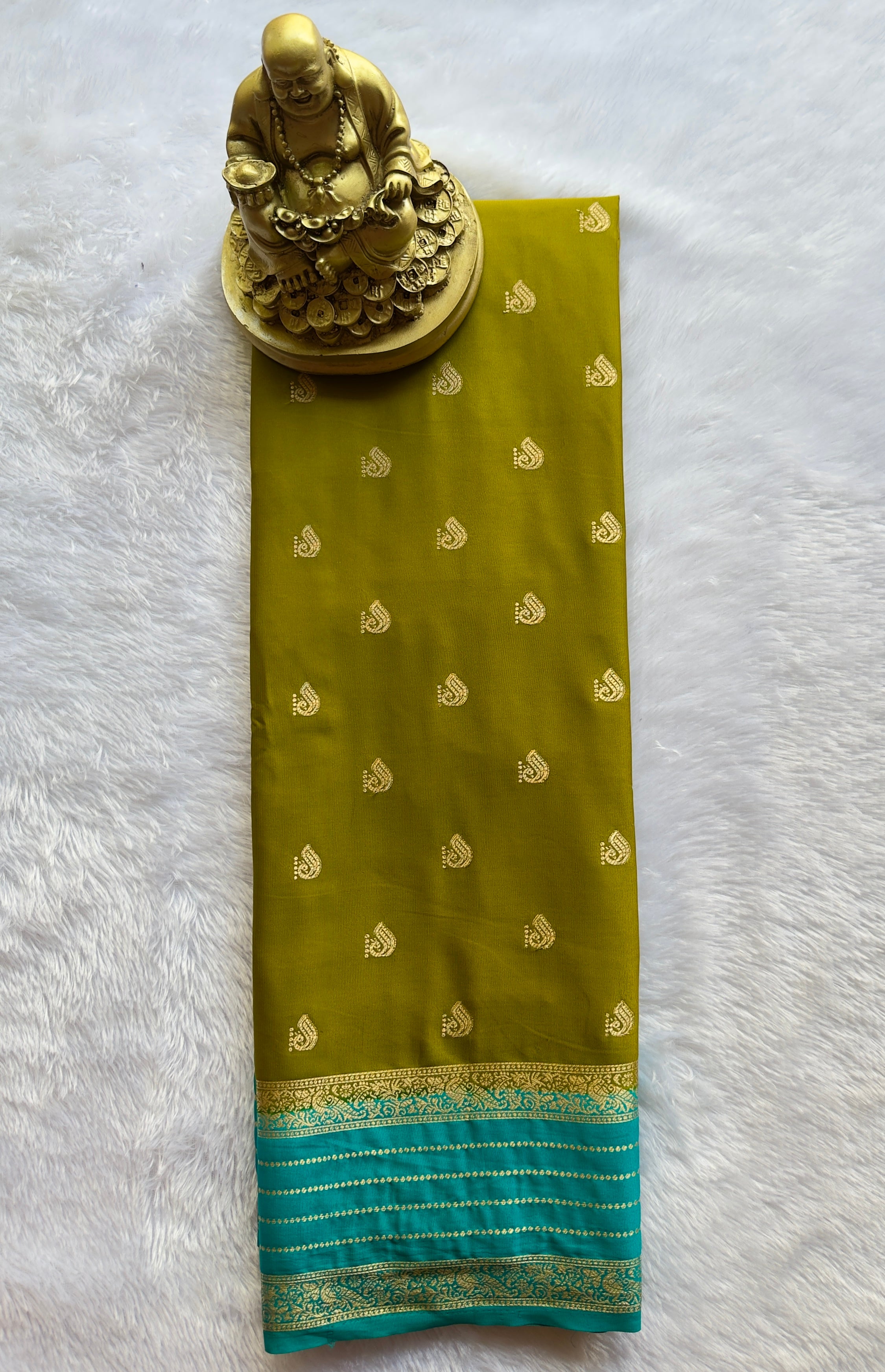 Semi Mysore Silk Peacock Butta with Strips Border