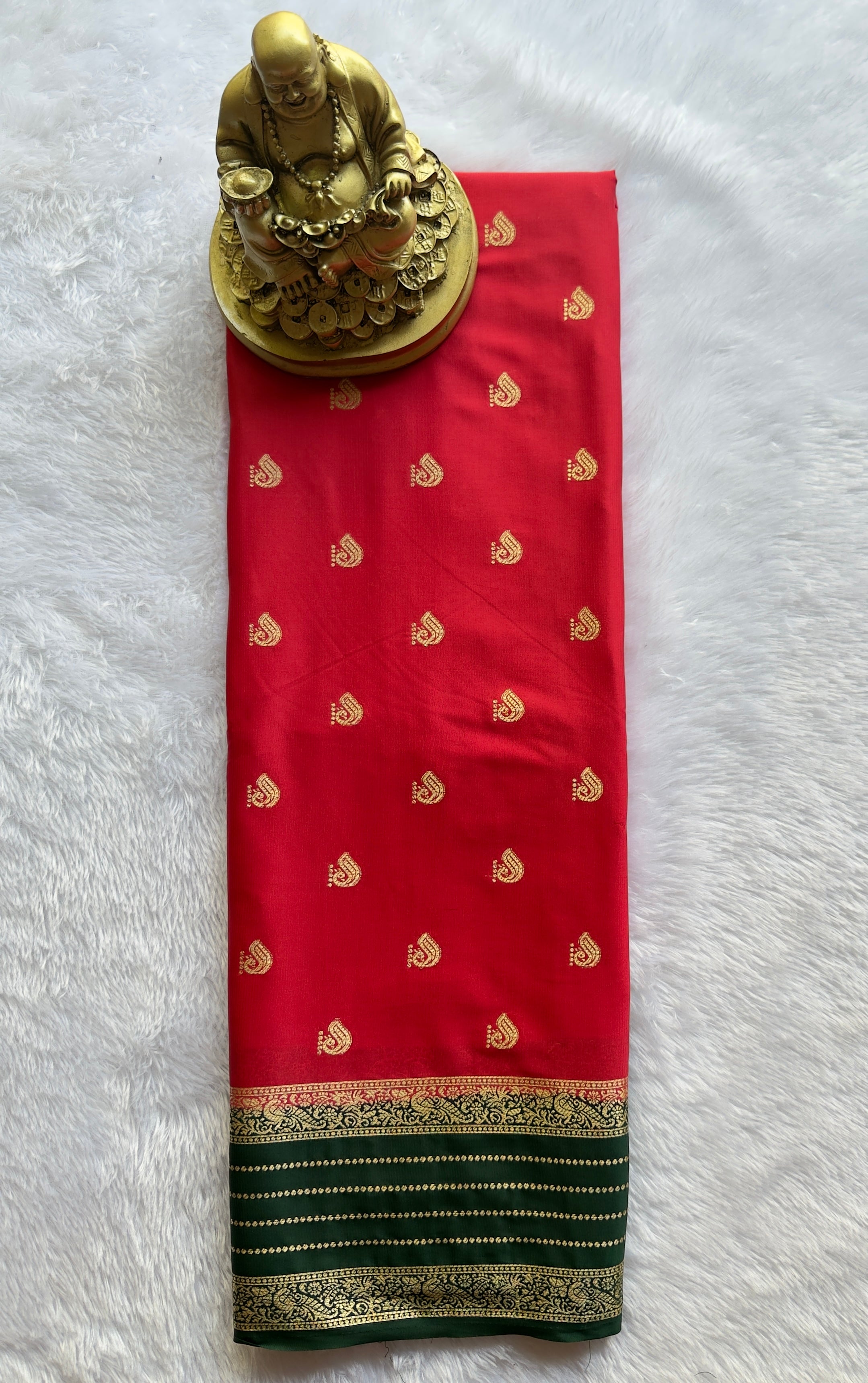 Semi Mysore Silk Peacock Butta with Strips Border