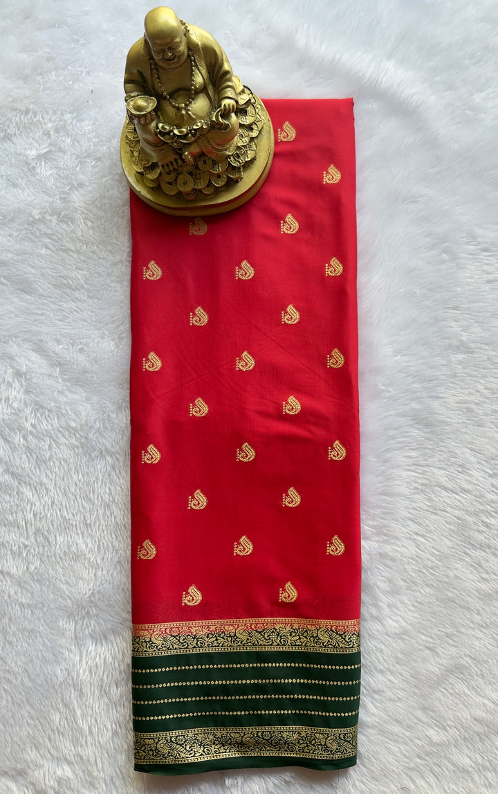 Semi Mysore Silk Peacock Butta with Strips Border