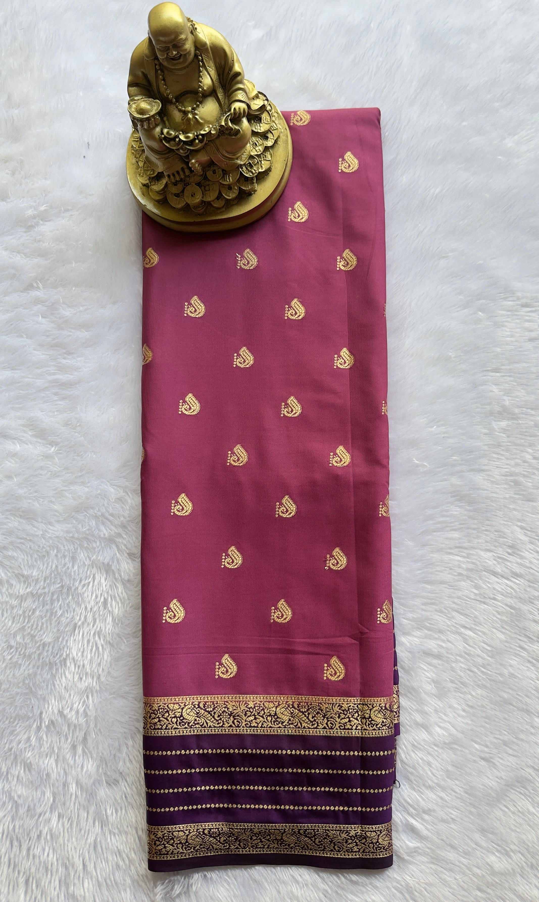 Semi Mysore Silk Peacock Butta with Strips Border