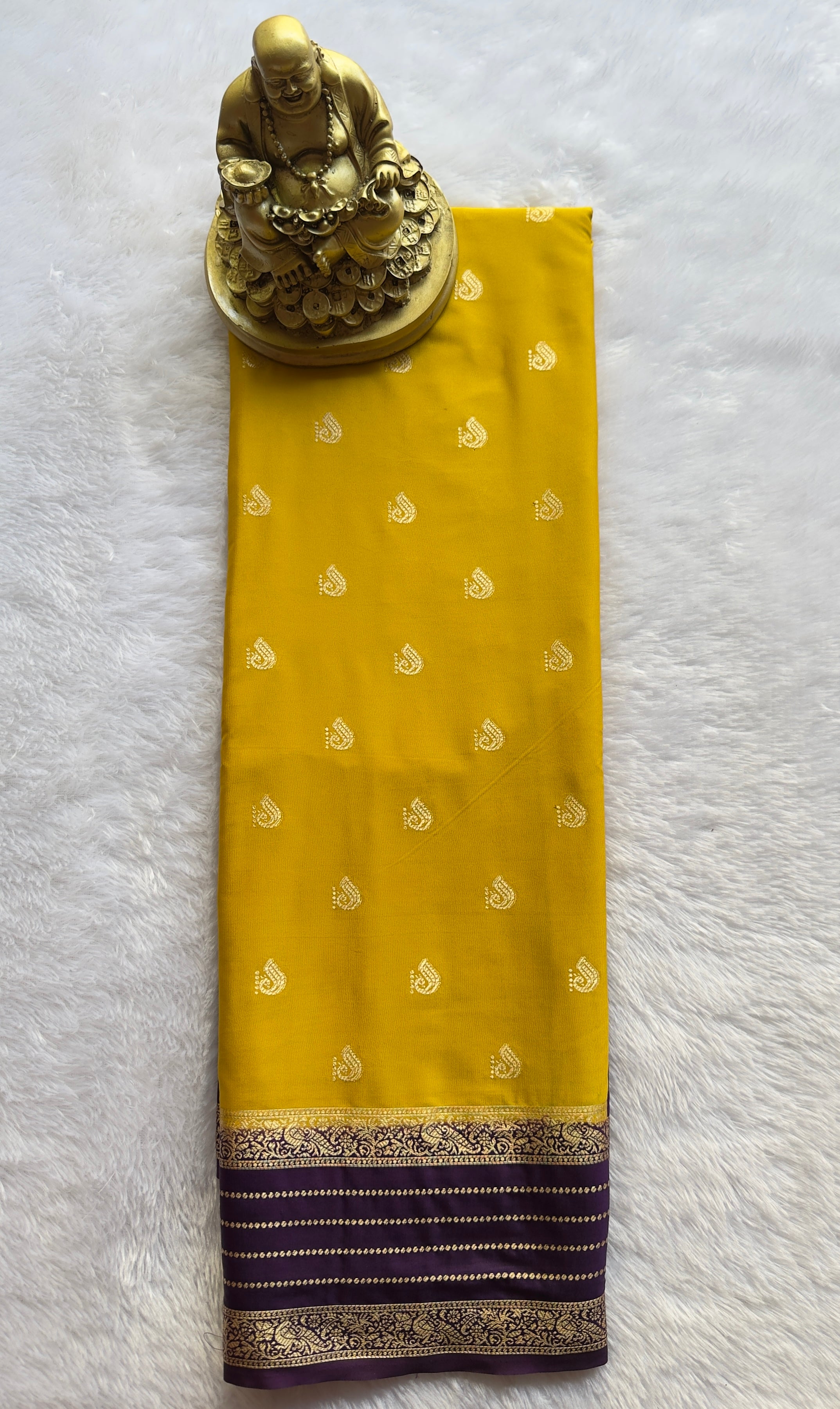 Semi Mysore Silk Peacock Butta with Strips Border