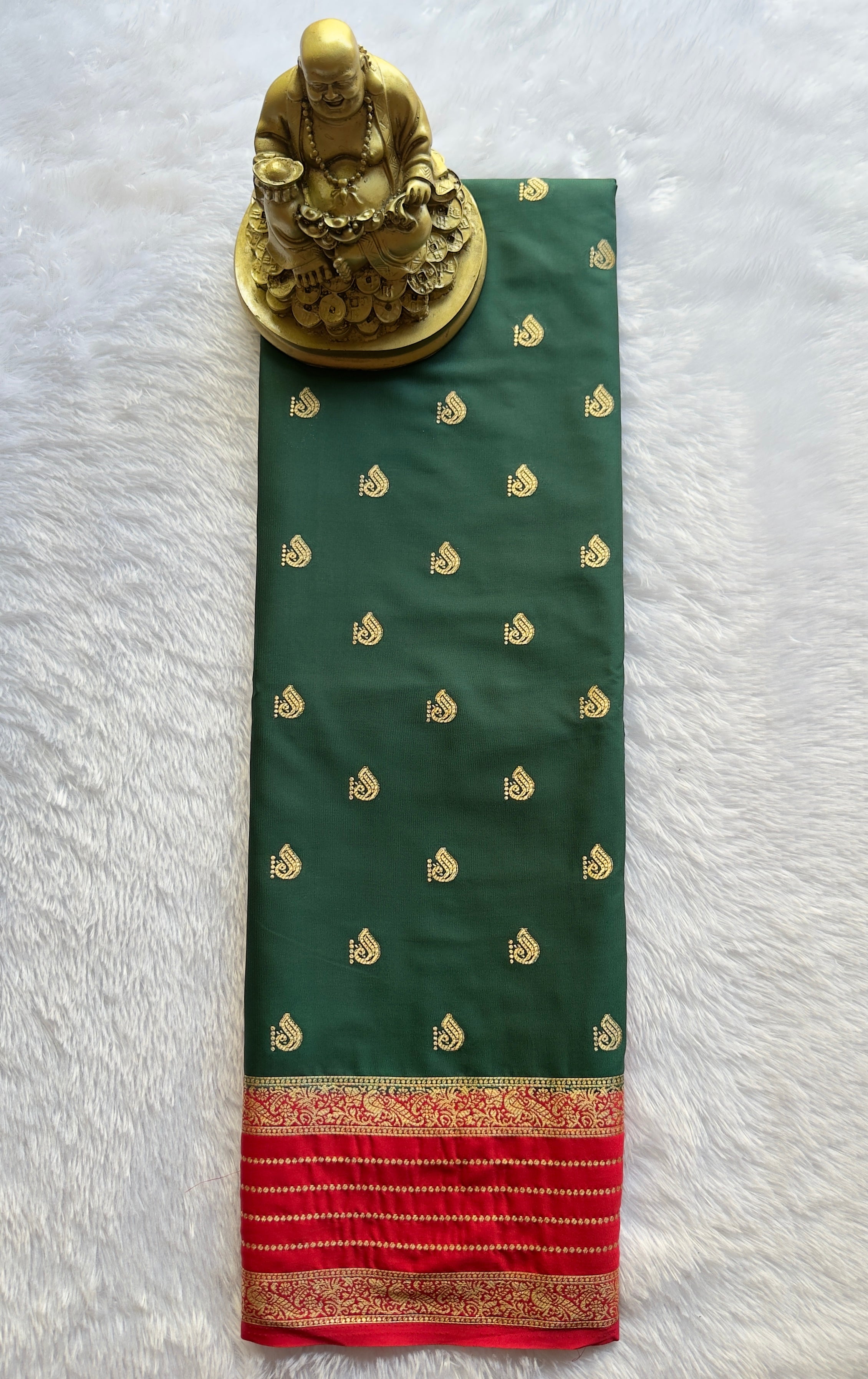 Semi Mysore Silk Peacock Butta with Strips Border