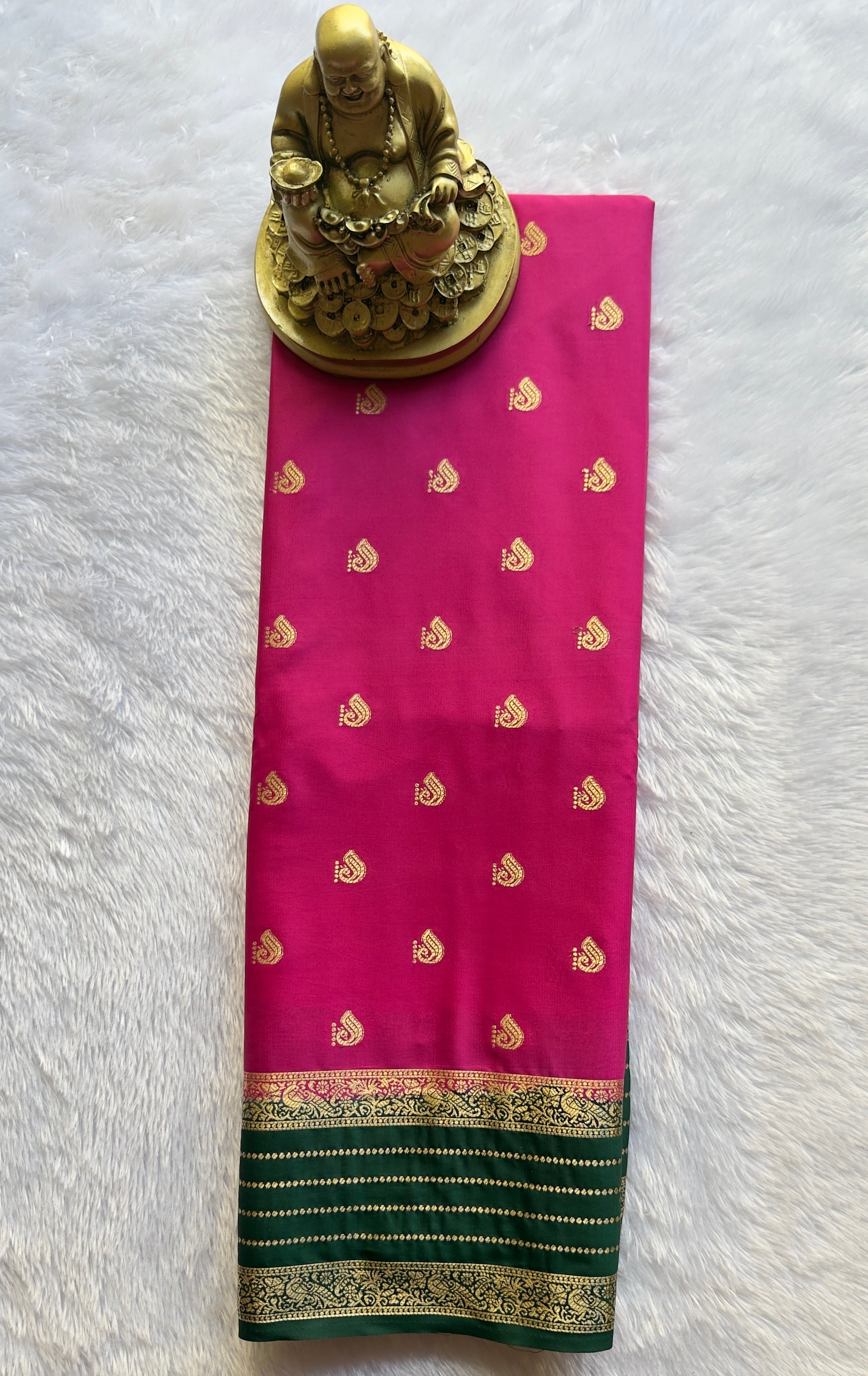 Semi Mysore Silk Peacock Butta with Strips Border