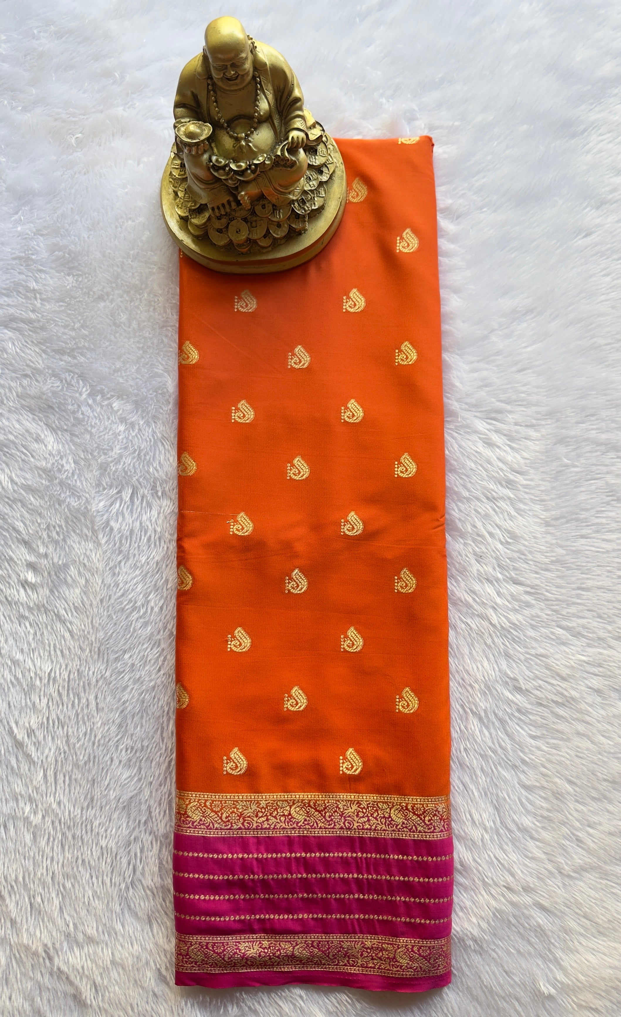 Semi Mysore Silk Peacock Butta with Strips Border