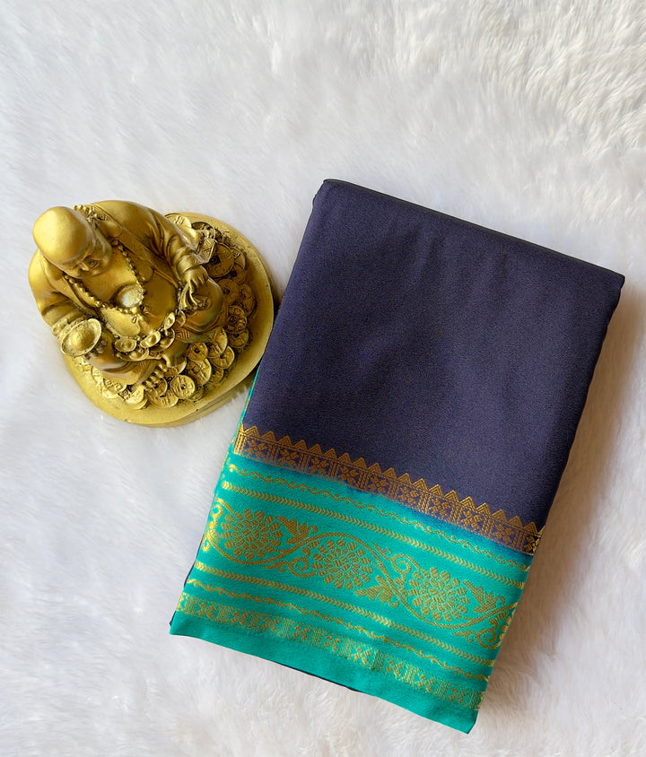 Semi Mysore Silk with Flower border Contrast