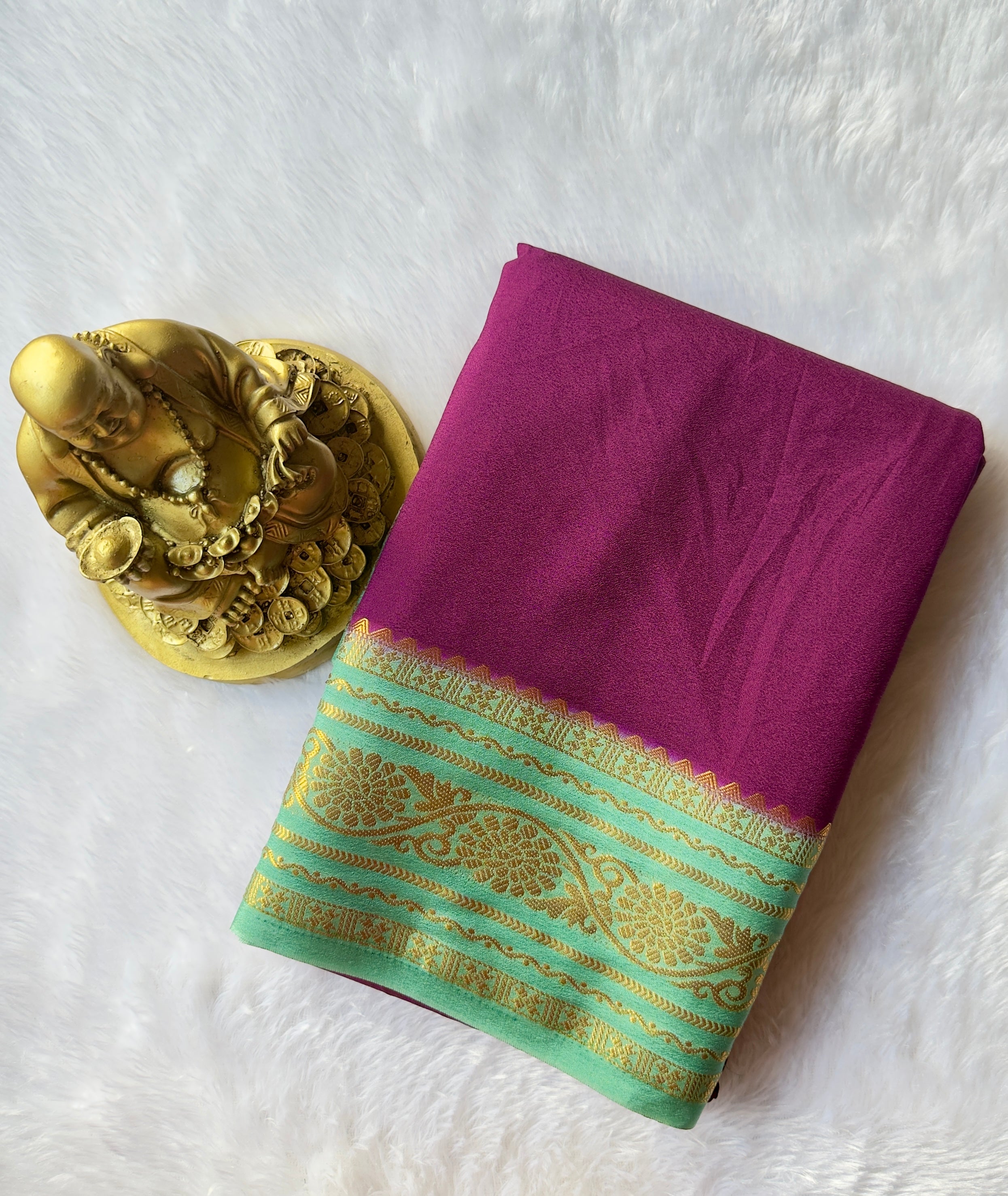 Semi Mysore Silk with Flower border Contrast