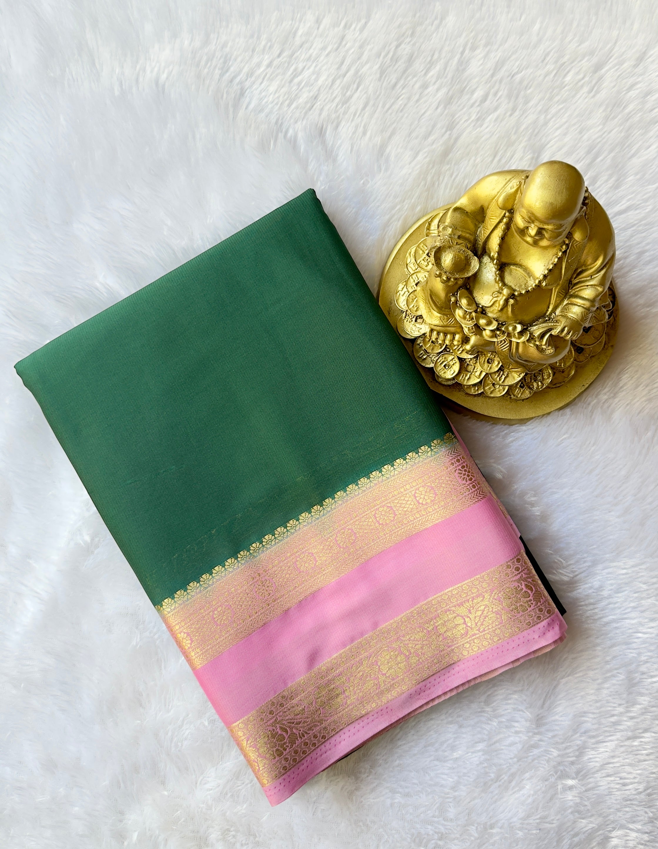 Semi Mysore Silk with Checked Floral Bentex border Contrast