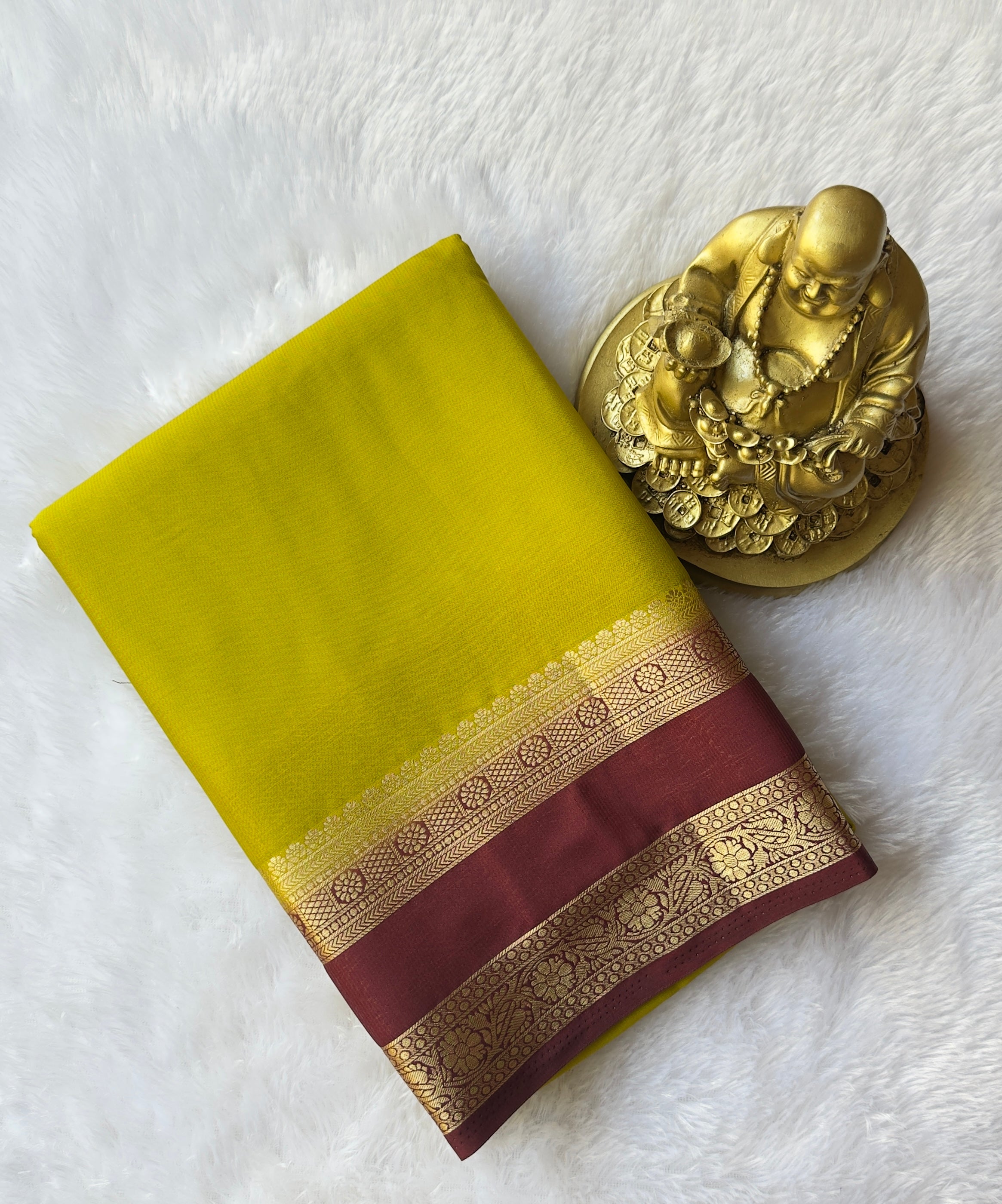 Semi Mysore Silk with Checked Floral Bentex border Contrast