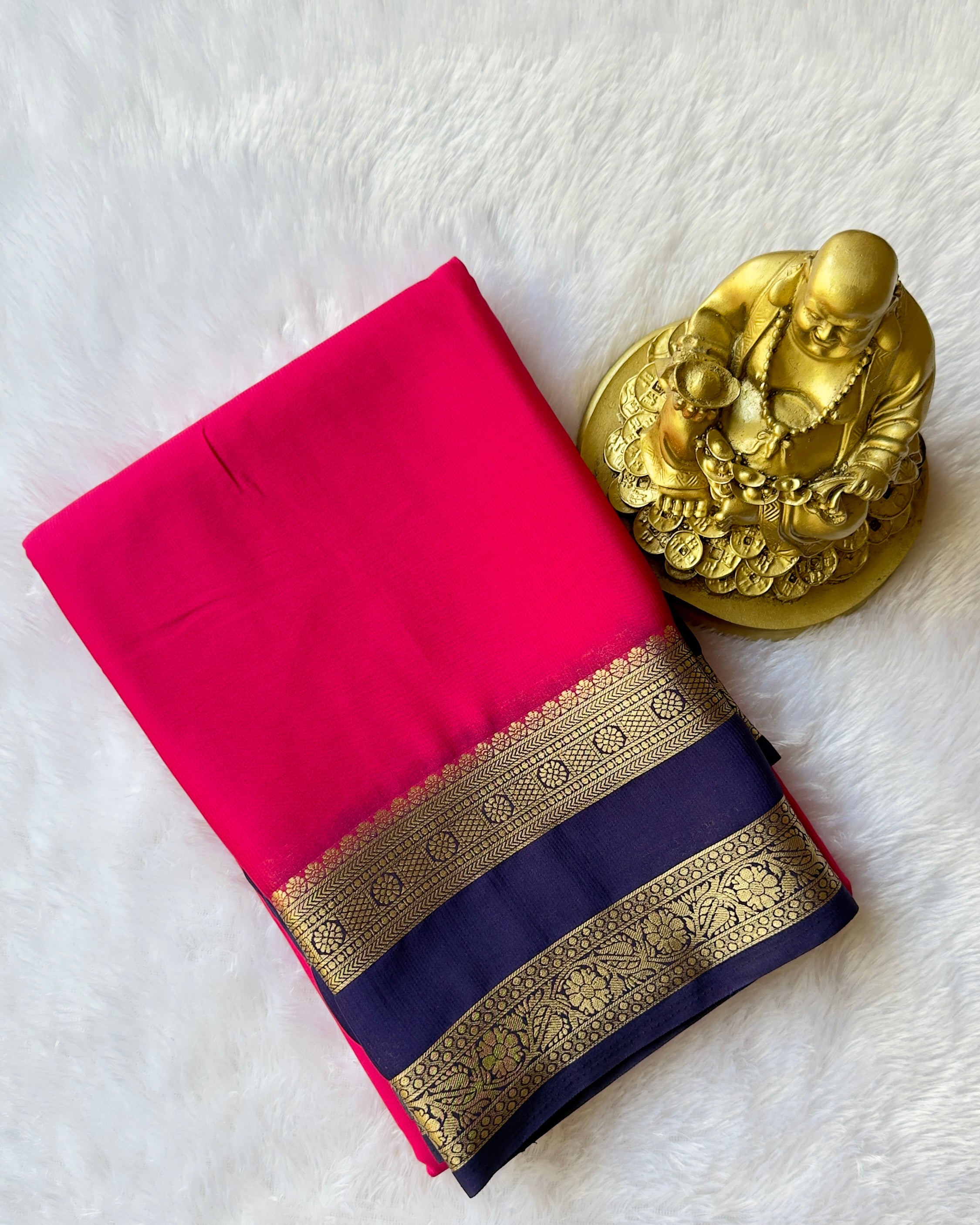 Semi Mysore Silk with Checked Floral Bentex border Contrast