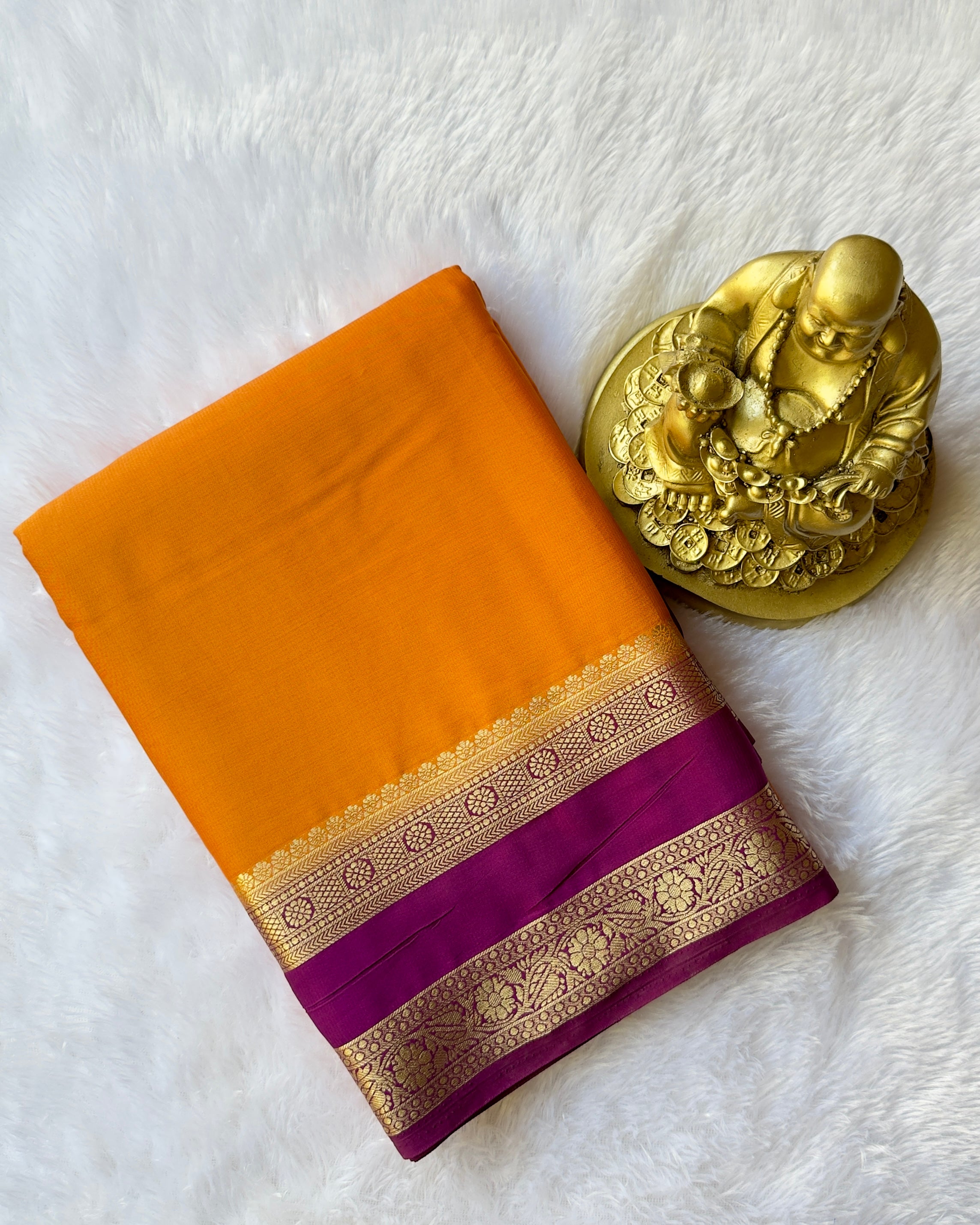 Semi Mysore Silk with Checked Floral Bentex border Contrast
