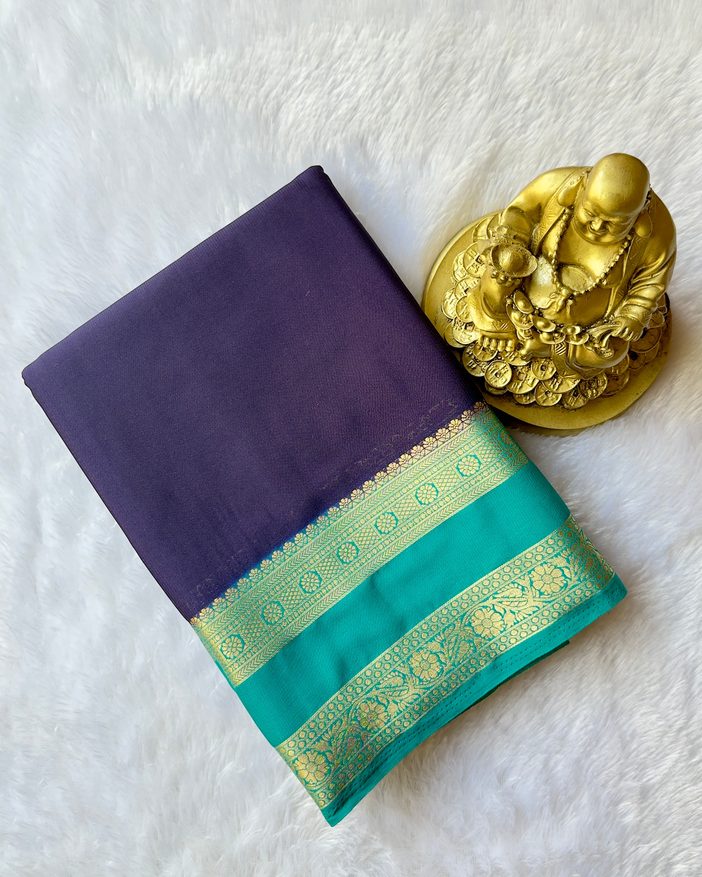 Semi Mysore Silk with Checked Floral Bentex border Contrast