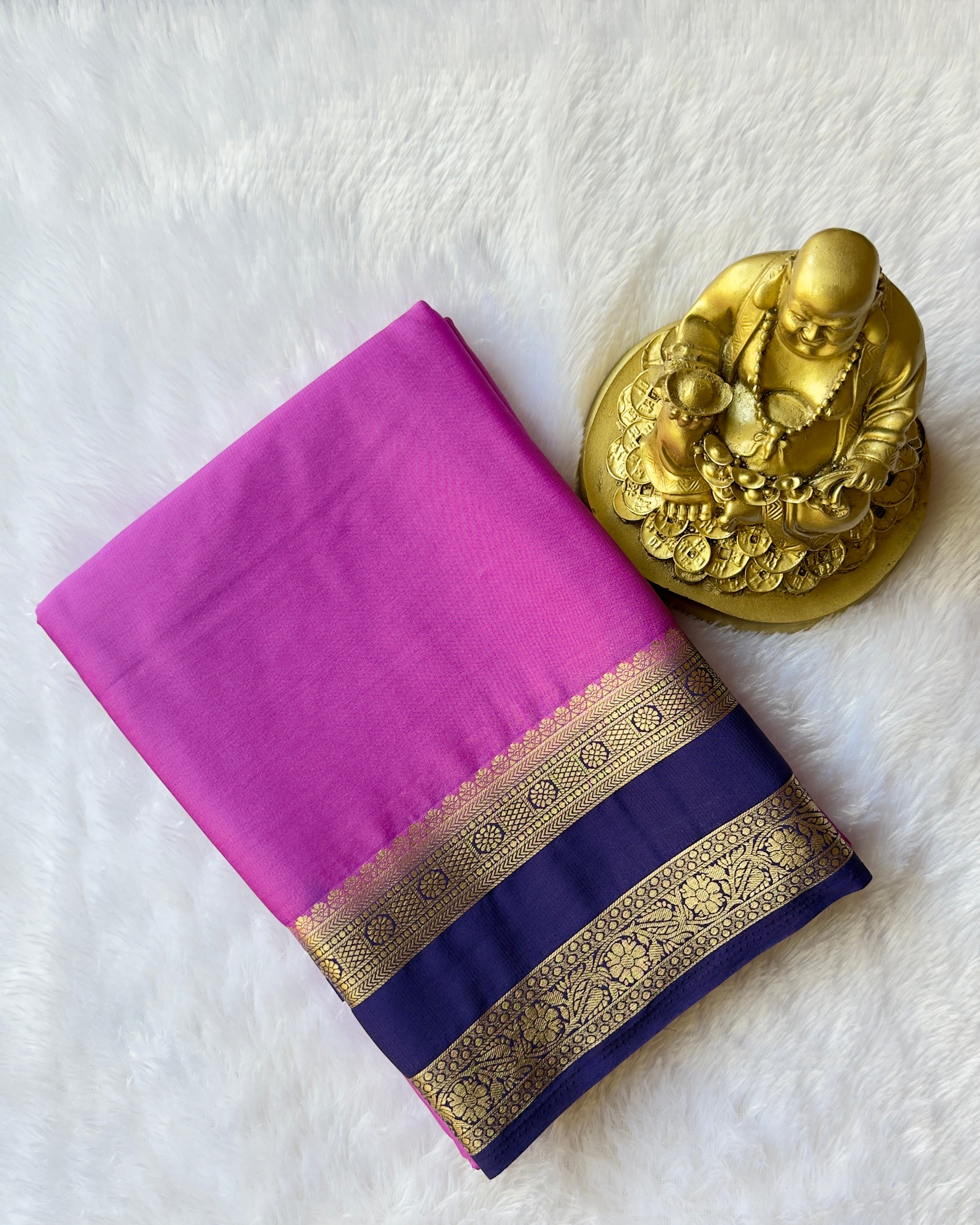 Semi Mysore Silk with Checked Floral Bentex border Contrast