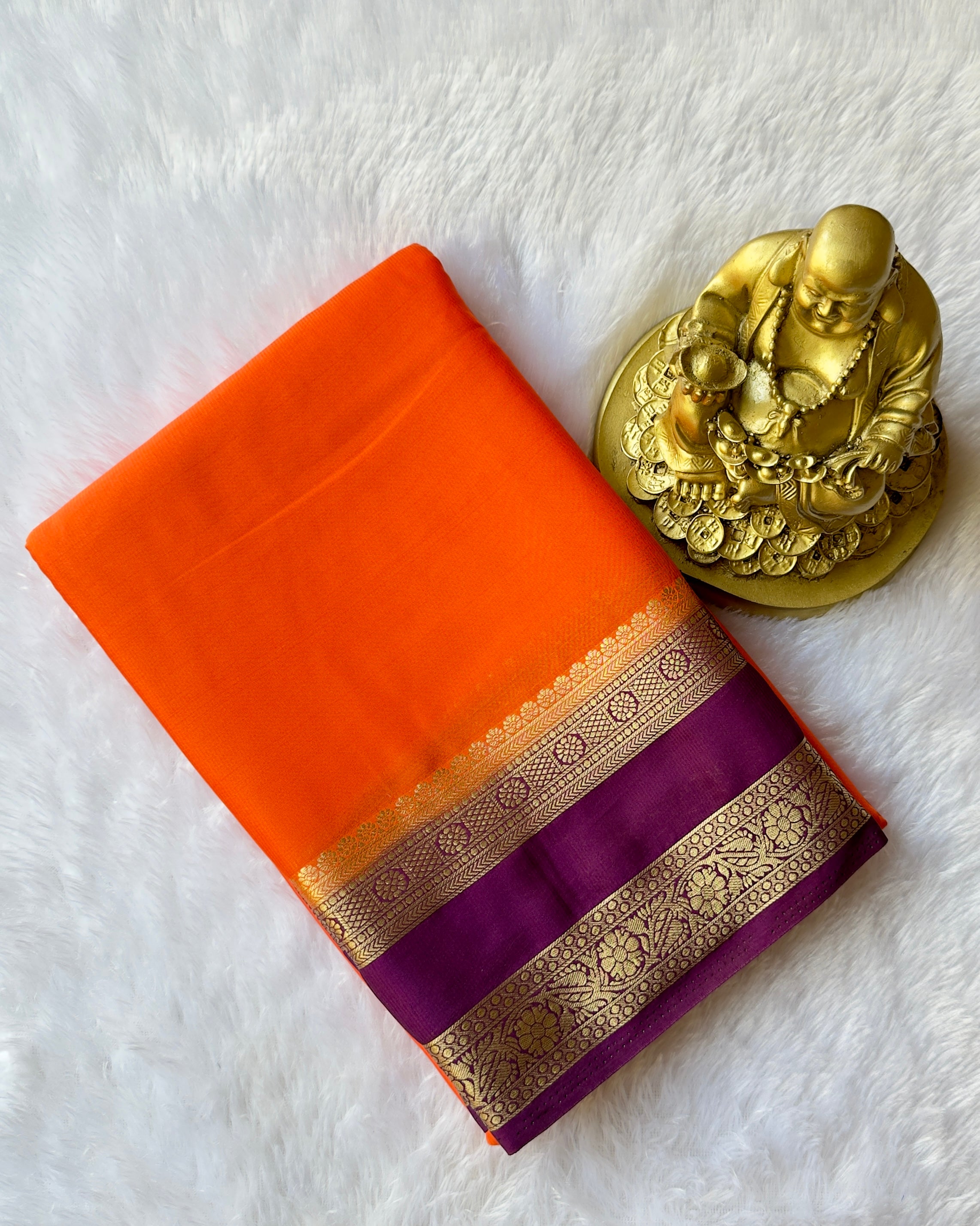 Semi Mysore Silk with Checked Floral Bentex border Contrast