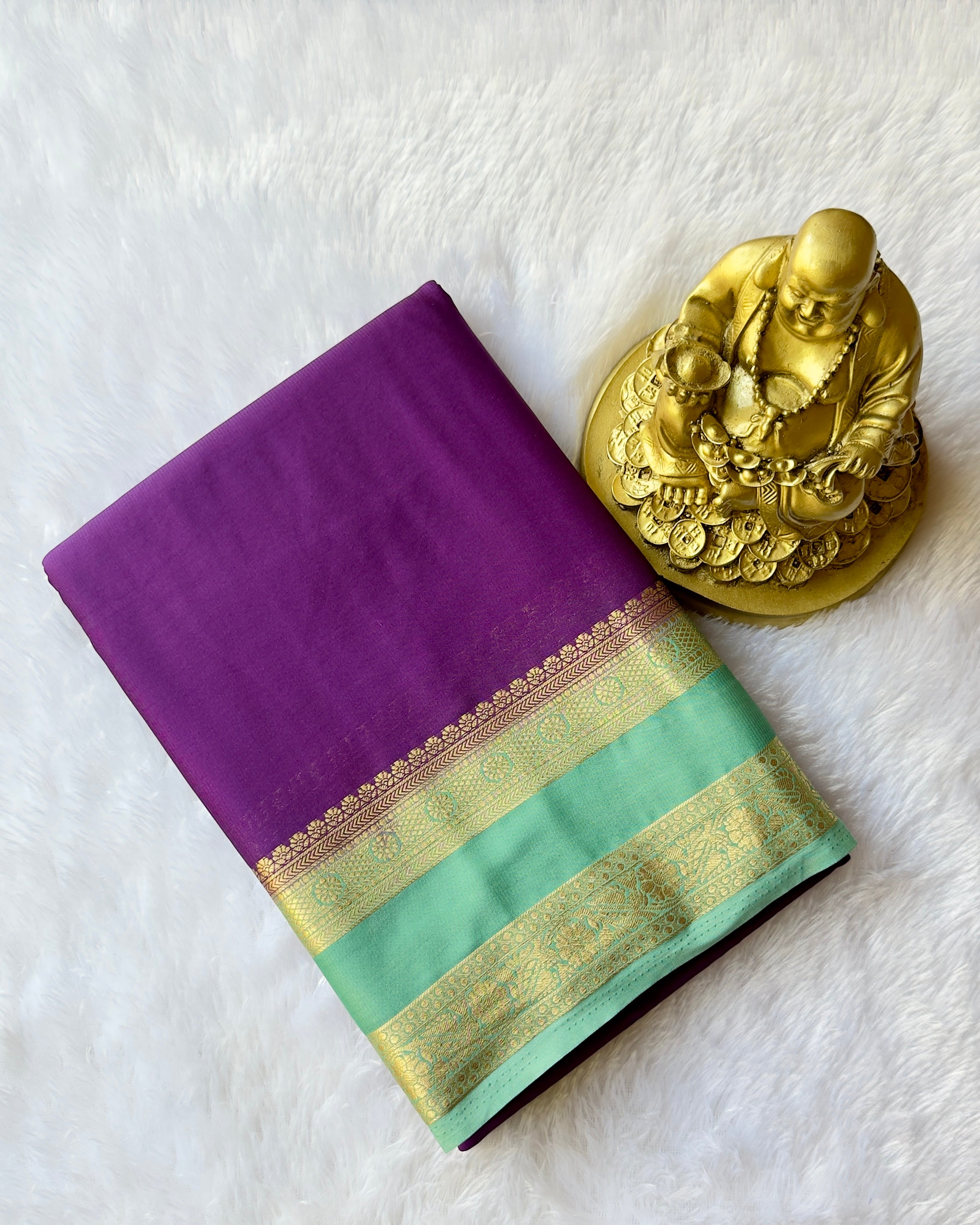 Semi Mysore Silk with Checked Floral Bentex border Contrast