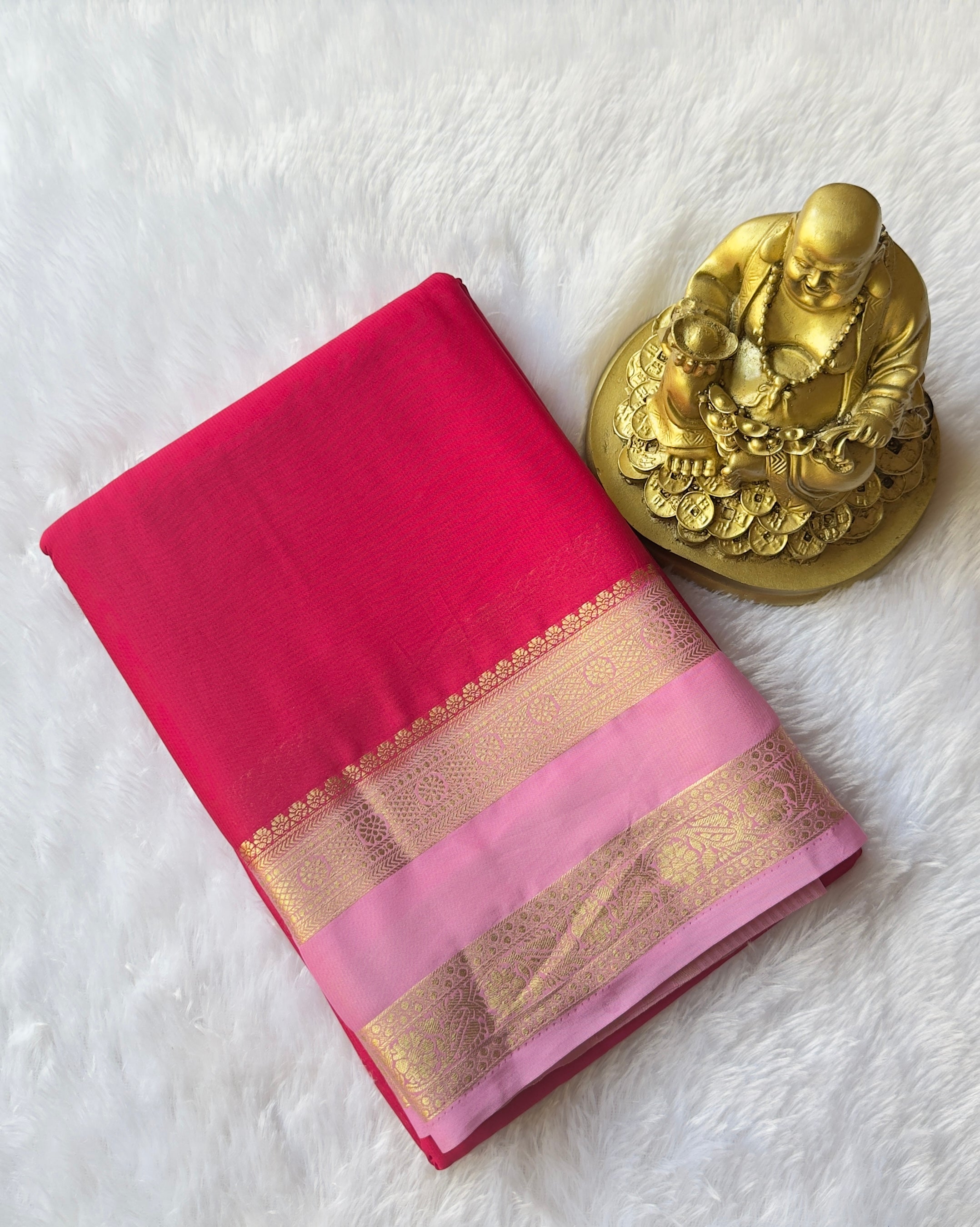 Semi Mysore Silk with Checked Floral Bentex border Contrast