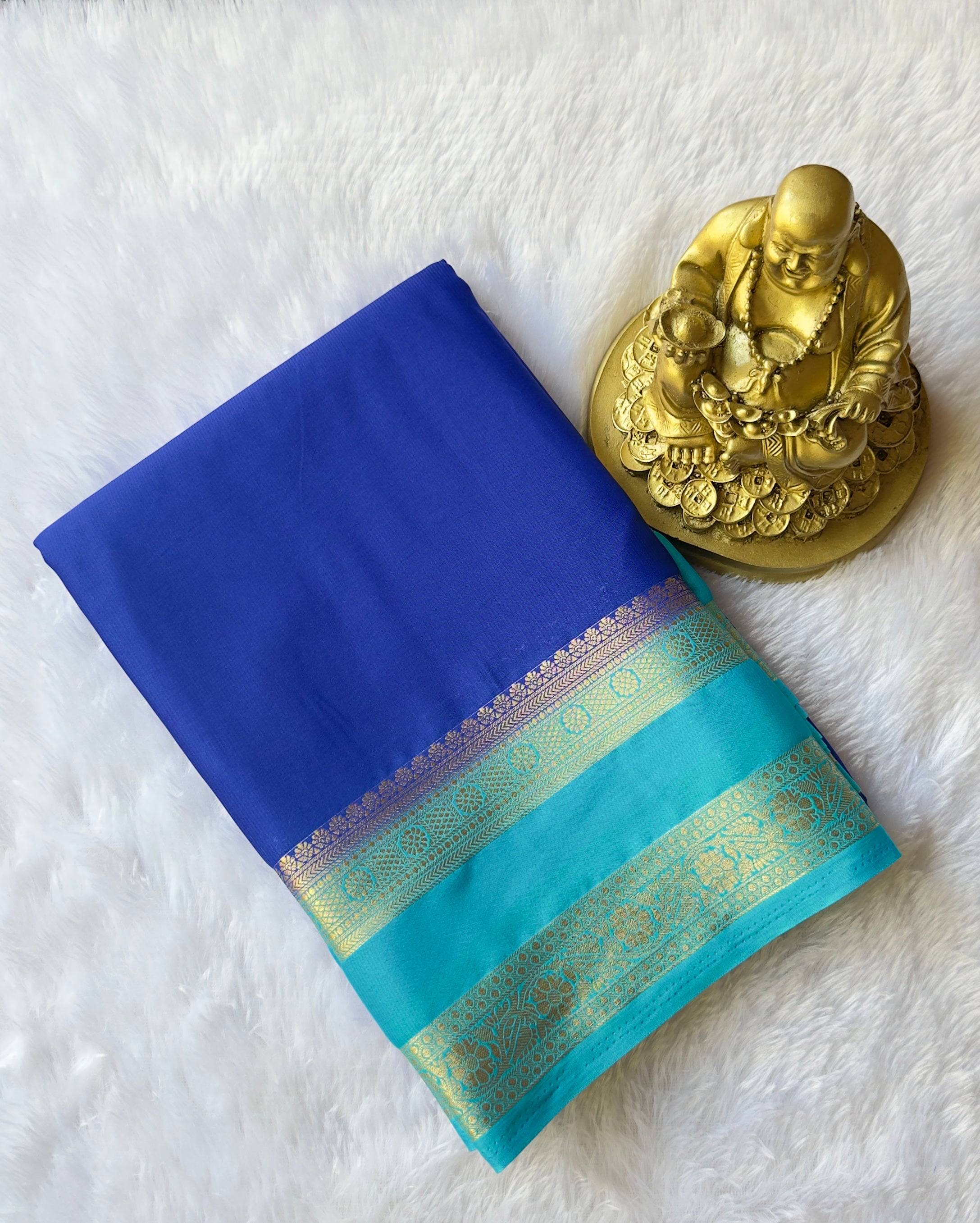 Semi Mysore Silk with Checked Floral Bentex border Contrast