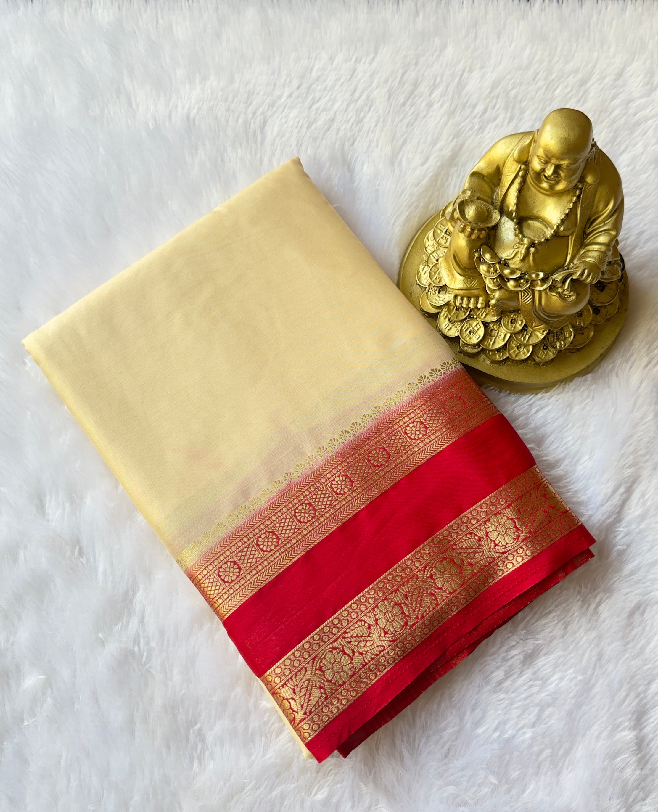 Semi Mysore Silk with Checked Floral Bentex border Contrast