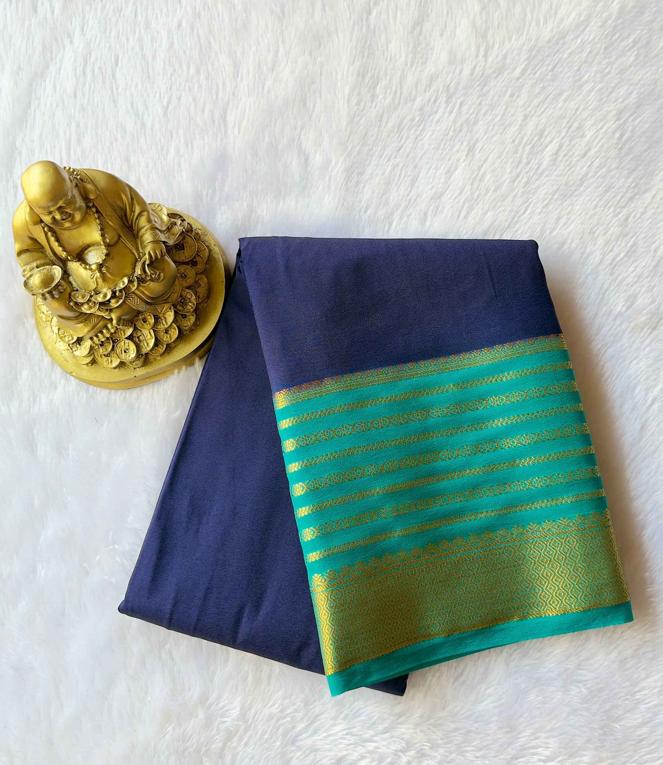 Semi Mysore Silk with Rudrakshi Zari Stripe  border Contrast