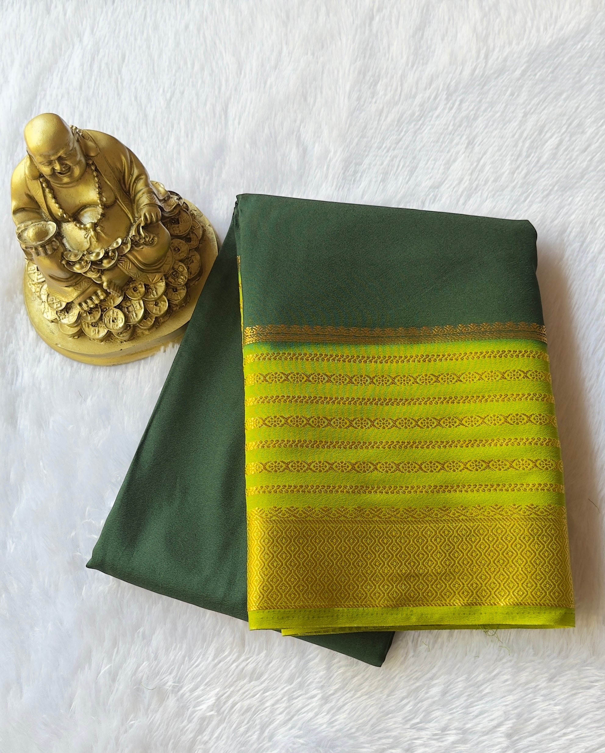Semi Mysore Silk with Rudrakshi Zari Stripe  border Contrast
