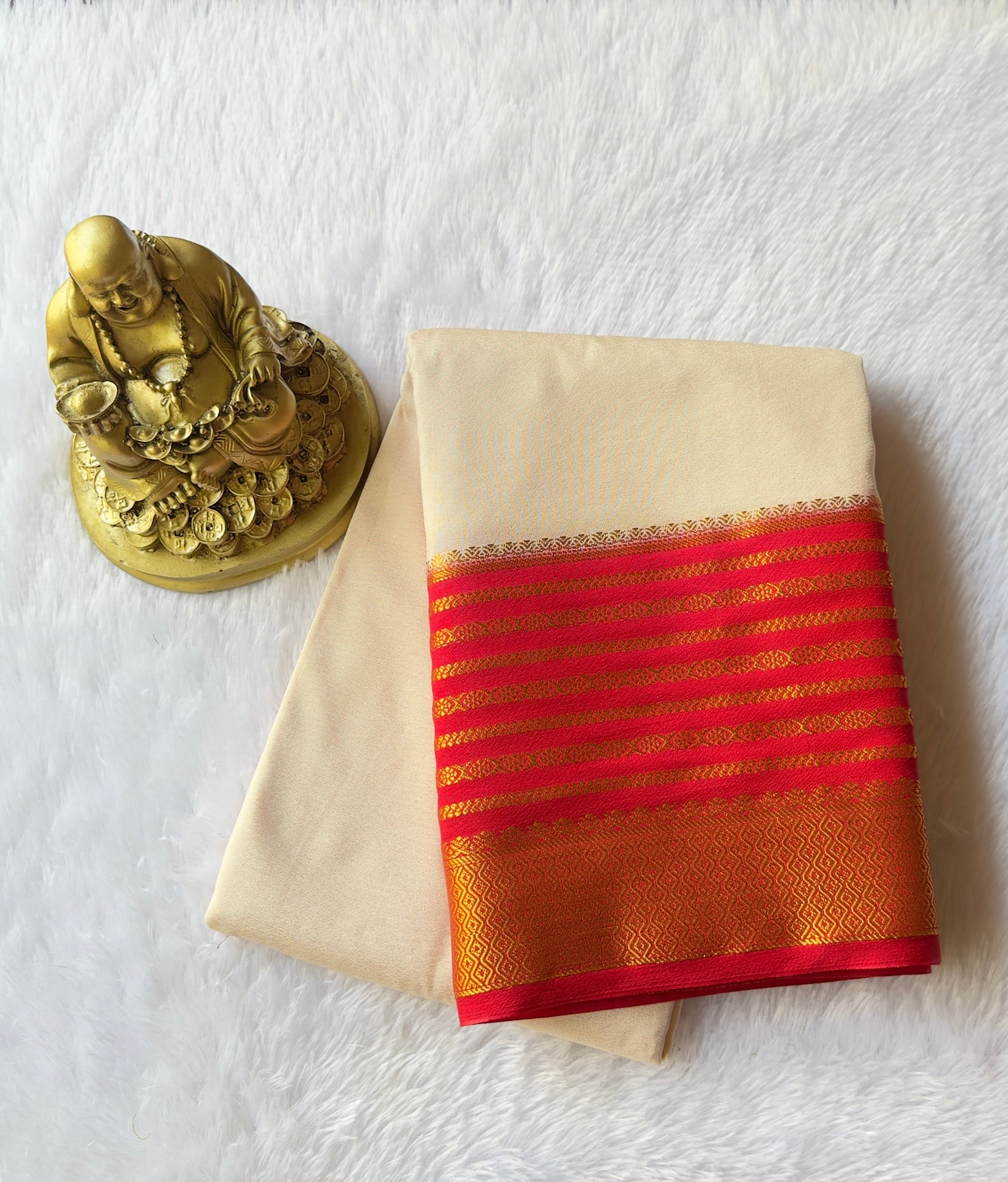 Semi Mysore Silk with Rudrakshi Zari Stripe  border Contrast