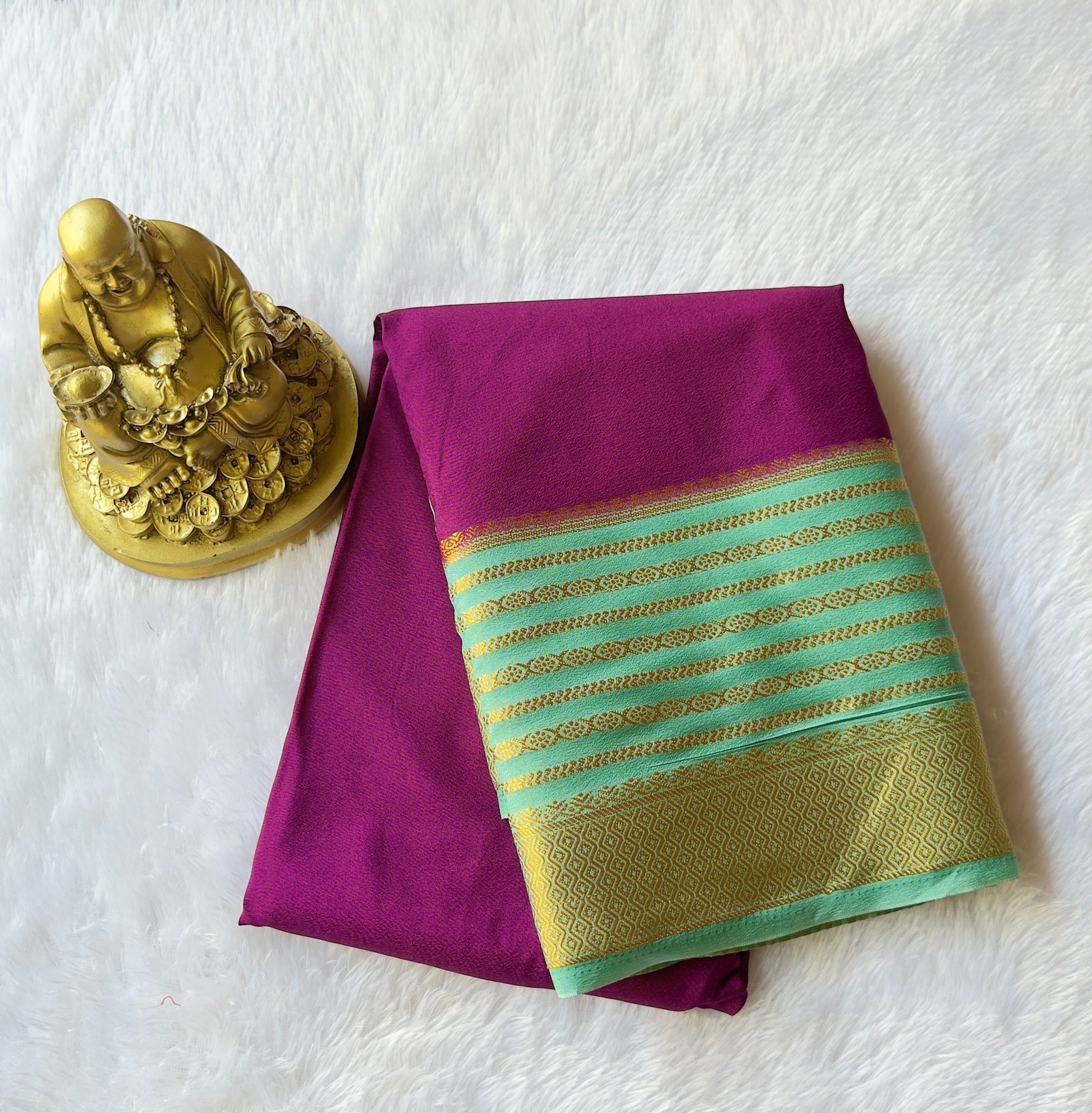 Semi Mysore Silk with Rudrakshi Zari Stripe  border Contrast