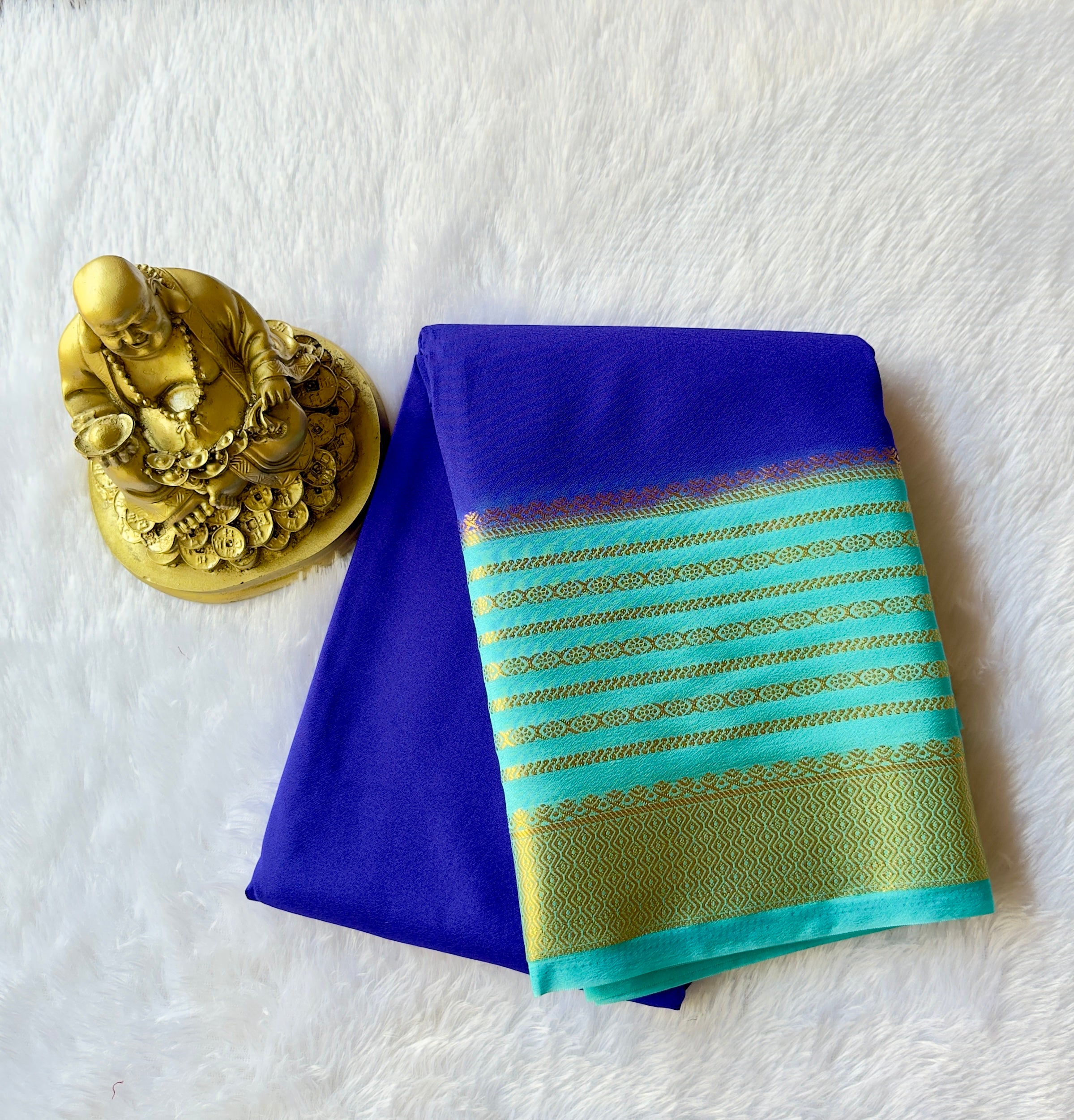 Semi Mysore Silk with Rudrakshi Zari Stripe  border Contrast