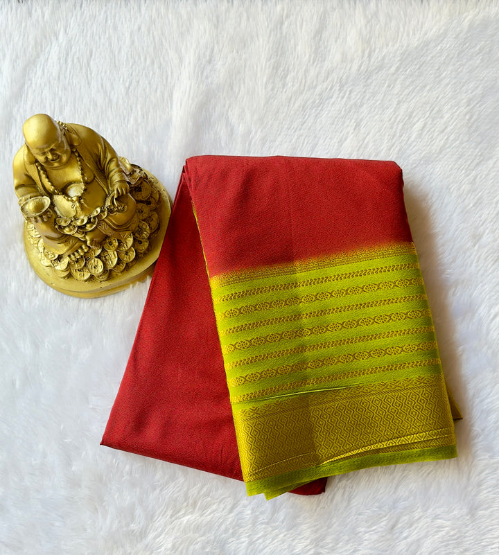 Semi Mysore Silk with Rudrakshi Zari Stripe  border Contrast