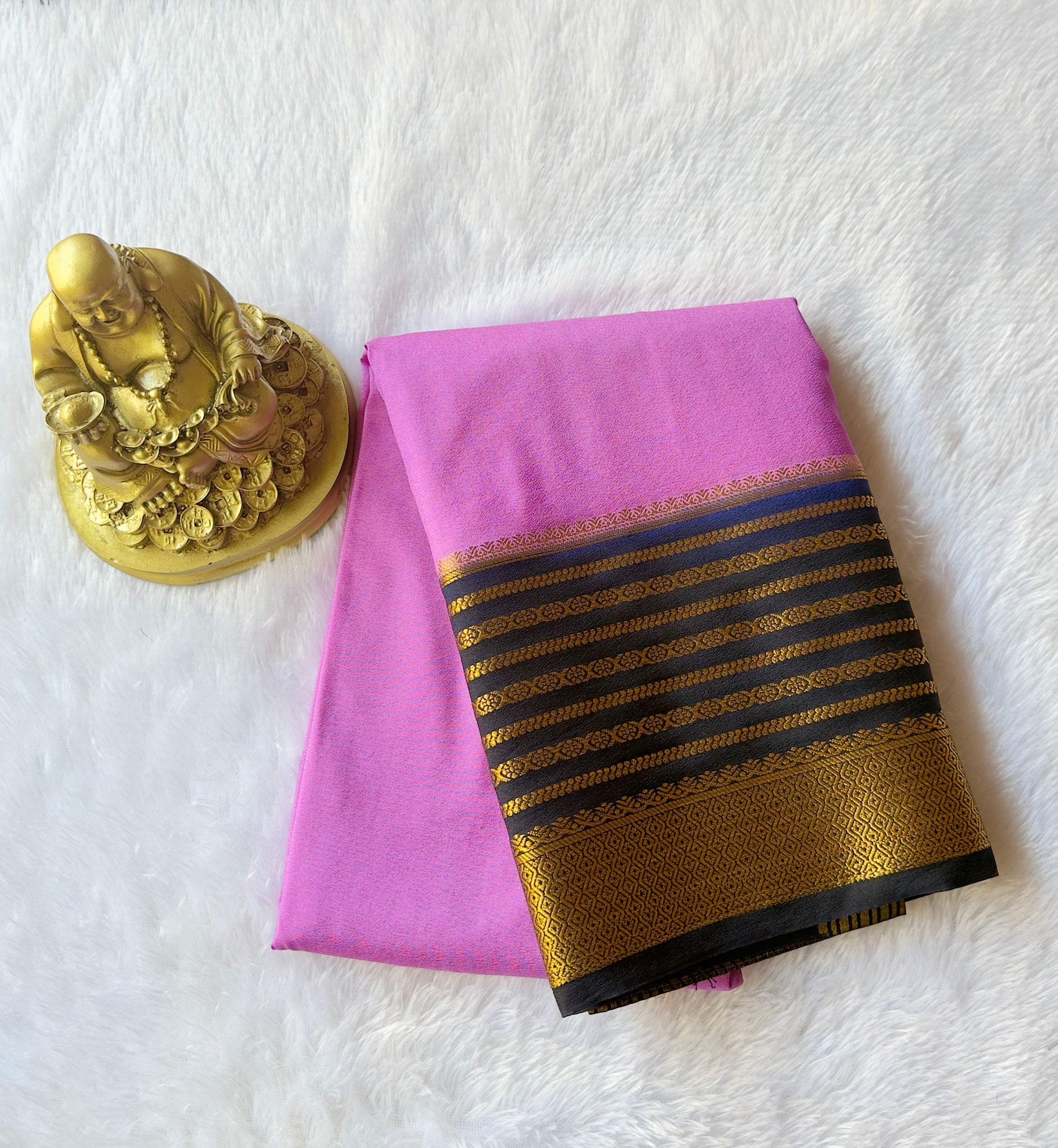 Semi Mysore Silk with Rudrakshi Zari Stripe  border Contrast